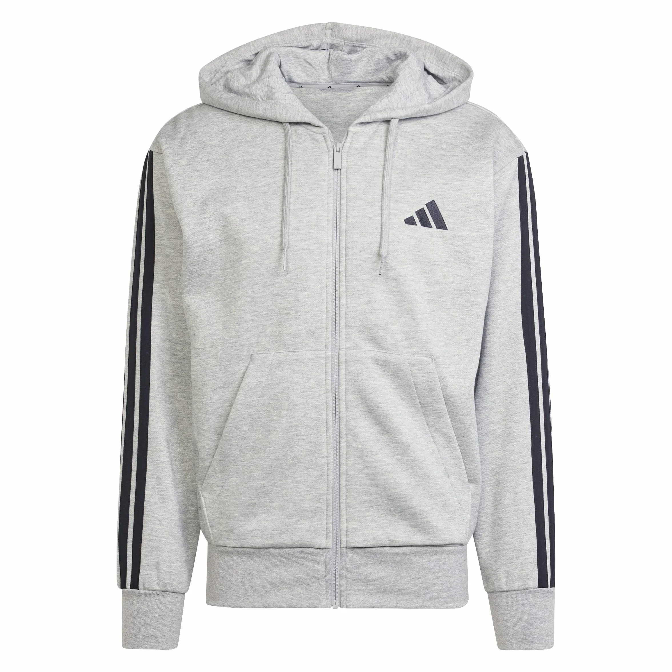 adidas Mężczyźni ESSENTIAL THREE STRIPES FLEECE ZIPPER HOODIE, medium grey heather/black, L