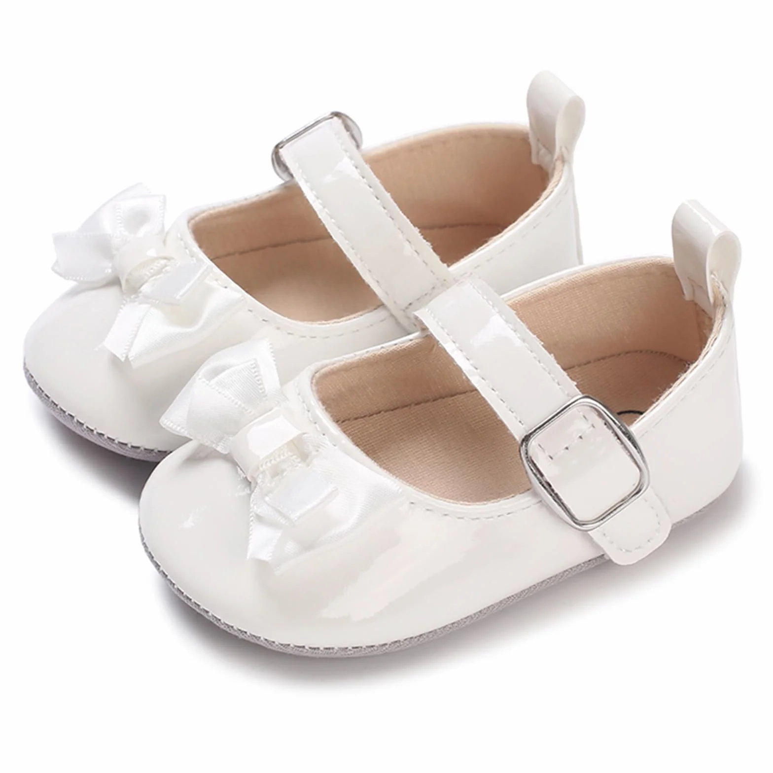 MASOCIO Buty dla dziewczynek miękkie kapcie pierwsze kroki dziecięce antypoślizgowe 0-18 miesięcy, Biały 2, 0-6 mois