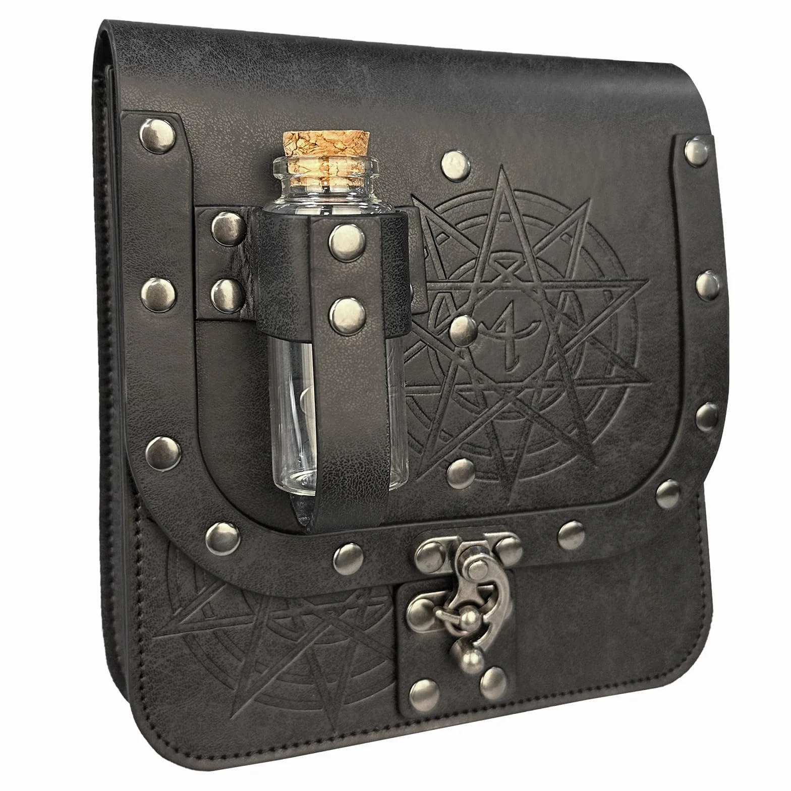 HiiFeuer Średniowieczna alchemia sztuczna skóra saszetka na pasek z 4 korkowymi buteleczkami, Fantasy Wizard torba biodrowa Side Pack na Halloween, czarny C