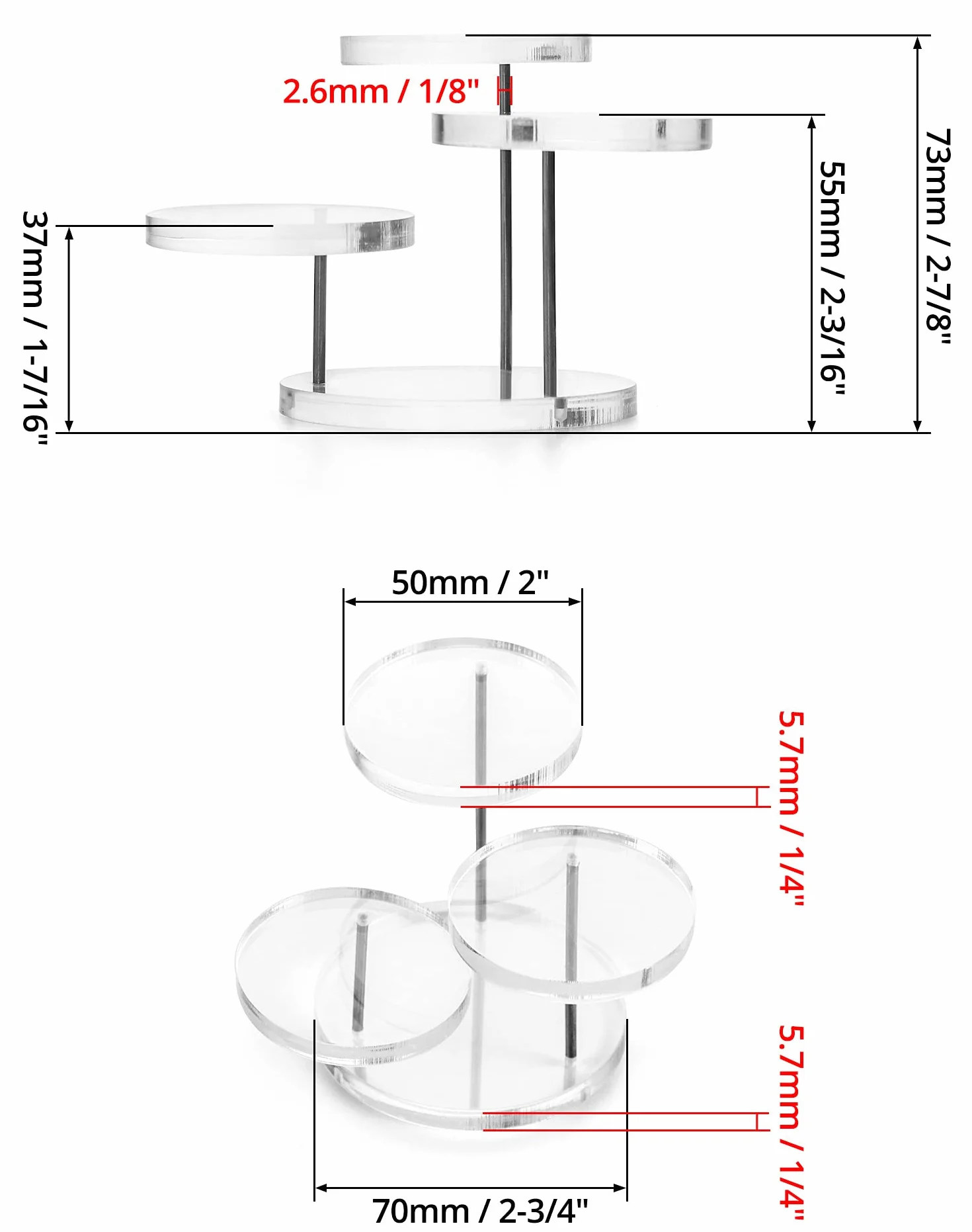 QWORK® 3-Tier Mini akrylowy stojak wystawowy, okrągły przezroczysty akrylowy stojak wystawowy na pierścionki Kolczyki Bransoletki Mini figurki (2 szt.)