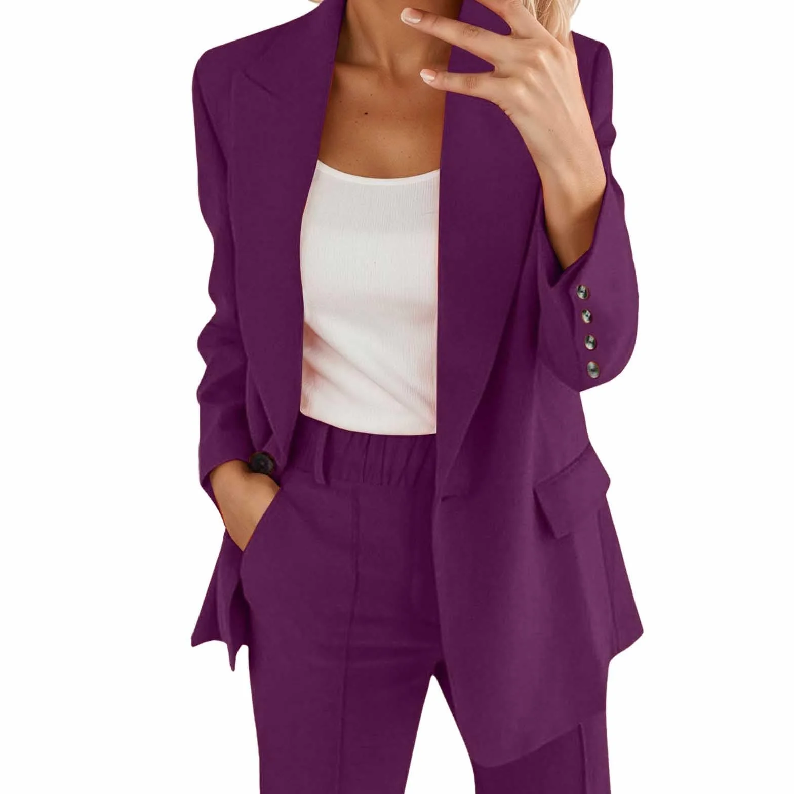 Generisch Eleganckie kombinezony damskie do garnituru, jednokolorowe, streetwear, dwuczęściowy, biznesowe, nowoczesne spodnie do garnituru, krój slim fit, sportowy strój biurowy, elegancki, 2