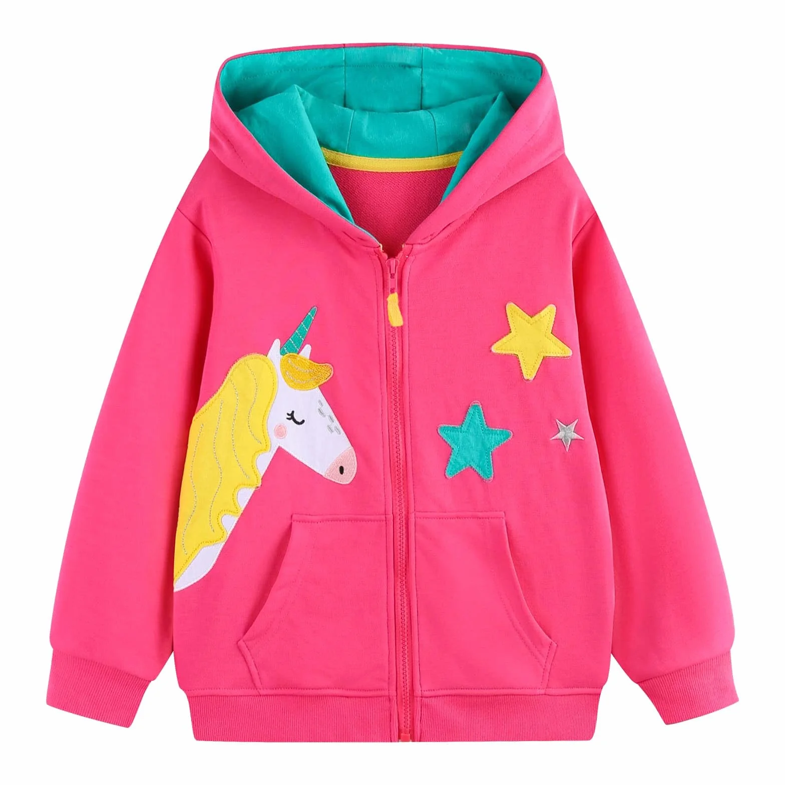 Bluza z kapturem z zamkiem błyskawicznym dla dziewczynki, chłopca, bawełniana kurtka z długim rękawem z kieszeniami, jednorożec traktor bluza z kapturem wiosna jesień casualowe ubrania szkolne