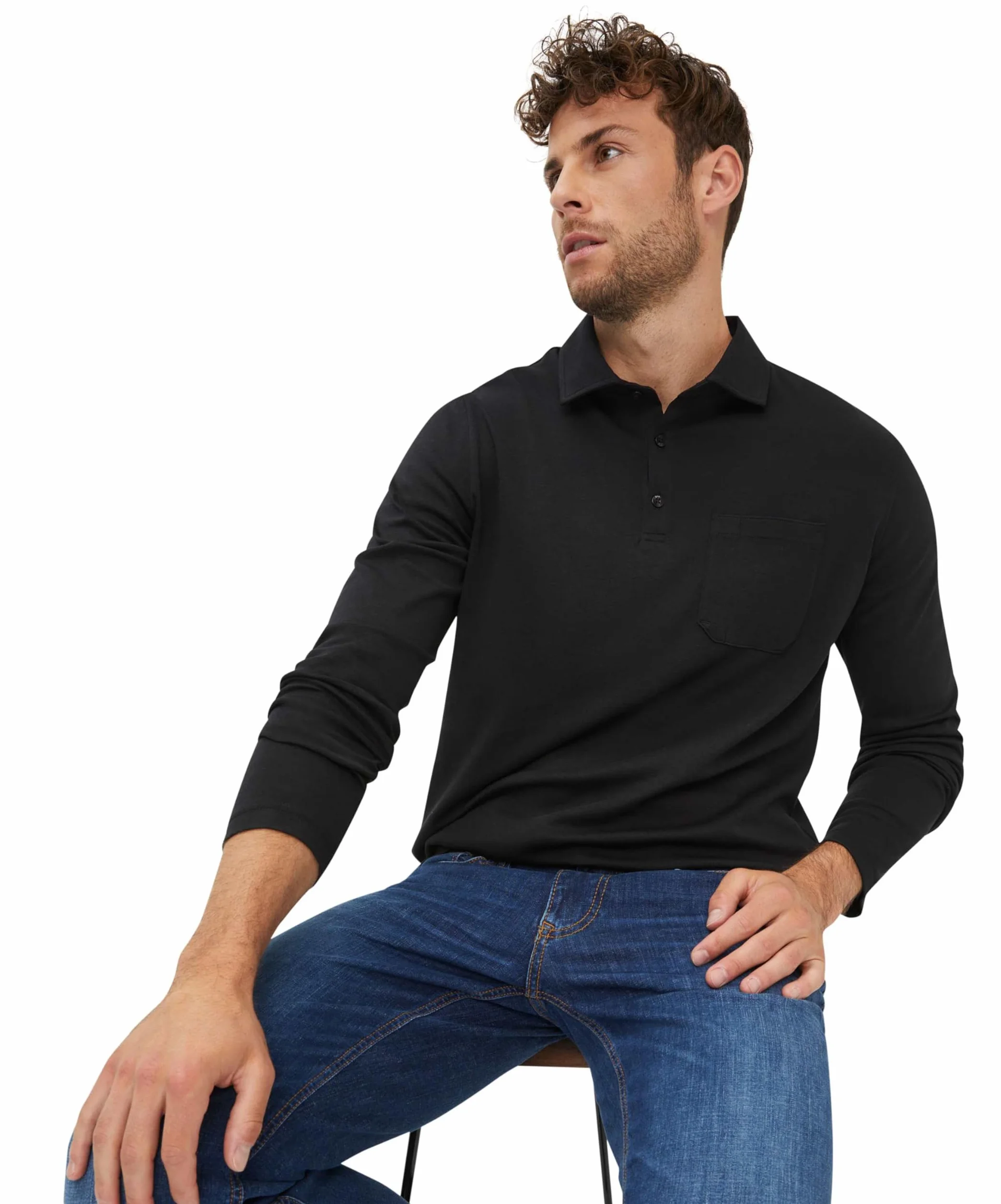 Brax Męski styl Pirlo długi rękaw Polo Cotton Mix sweter, czarny, 3XL
