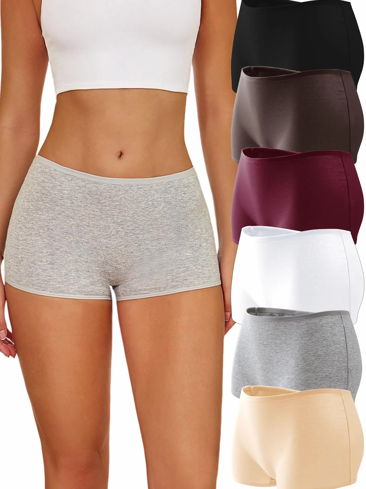 ALL OF SHE Damskie bokserki z miękkiej bawełny - oddychające damskie majtki bawełniane, elastyczne, wygodne do codziennego użytku, 6 sztuk, rozmiary S-XXL, Opakowanie A-6, M