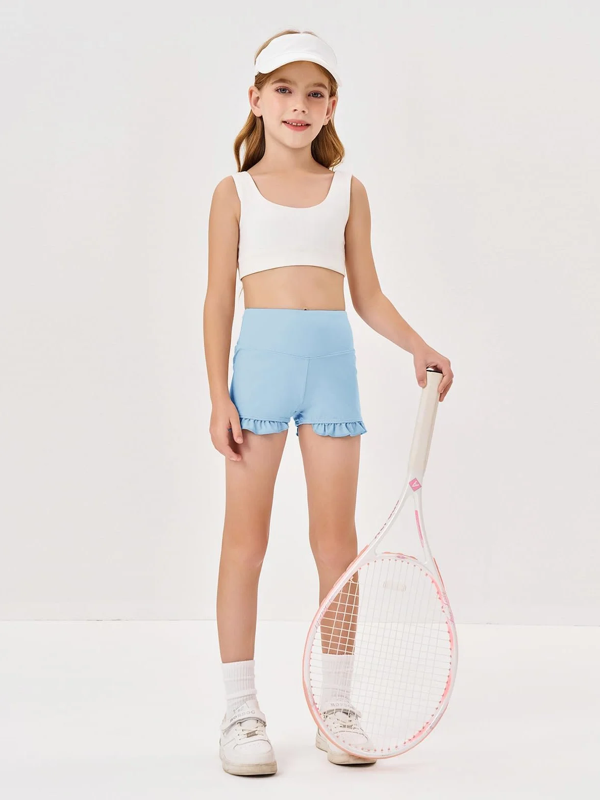 Haloumoning Dziewczęce spodenki sportowe do jogi, tańca, na lato, sportowe legginsy z falbankami, legginsy z wysokim stanem, spodenki gimnastyczne