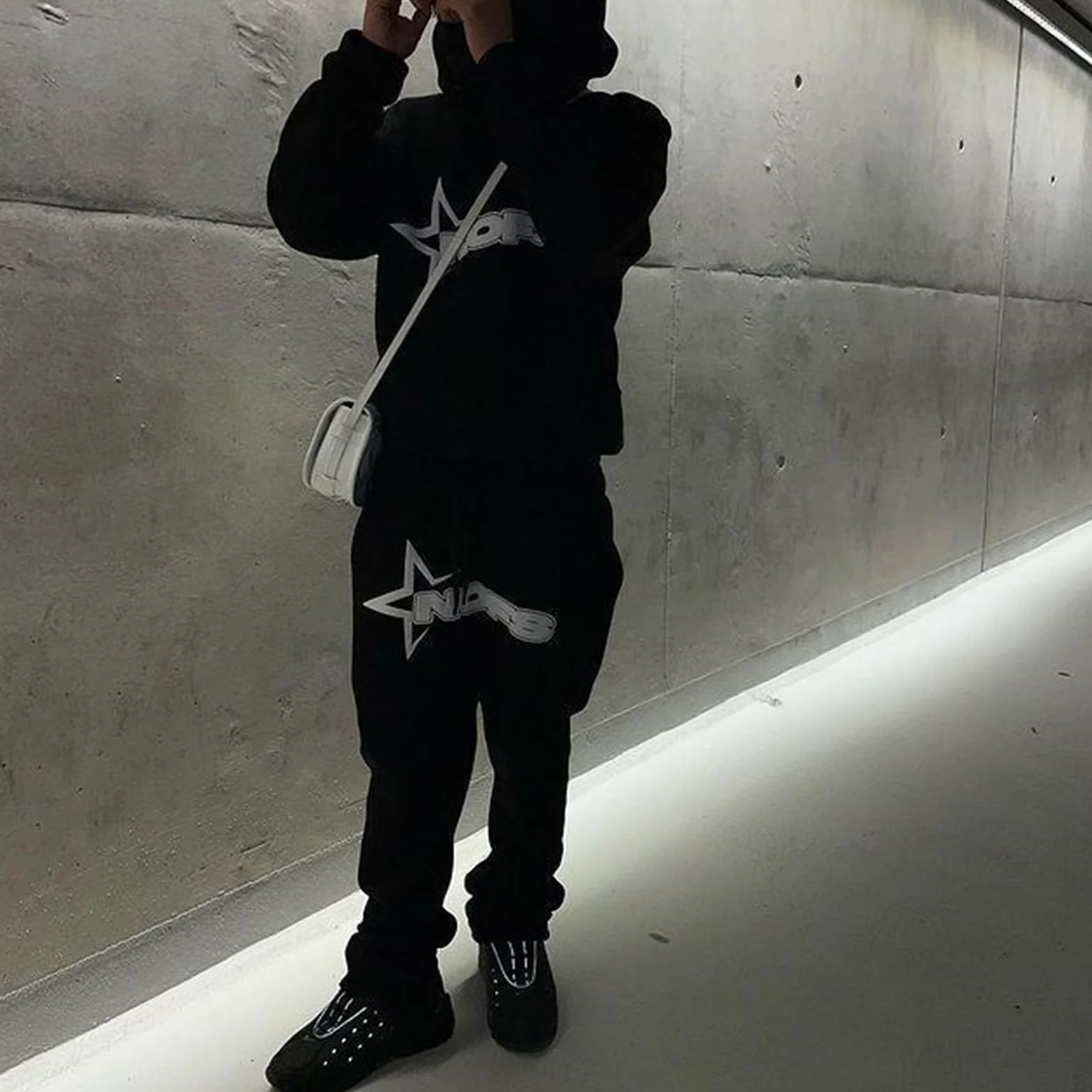 NOFS Męski dres do joggingu, Y2K, bawełna, 2 sztuki, bluza sportowa, bluza z kapturem Y2K + spodnie Nofs, męski dres sportowy, strój streetwear 2024, S