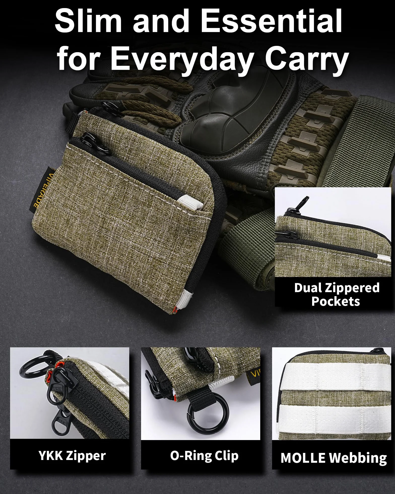 VIPERADE VE37 etui na klucze, małe etui na klucze, męski, mini portfel męski z kółkiem na klucze, portmonetka z zamkiem błyskawicznym, minimalistyczna torebka EDC do noszenia na co dzień i na zewnątrz