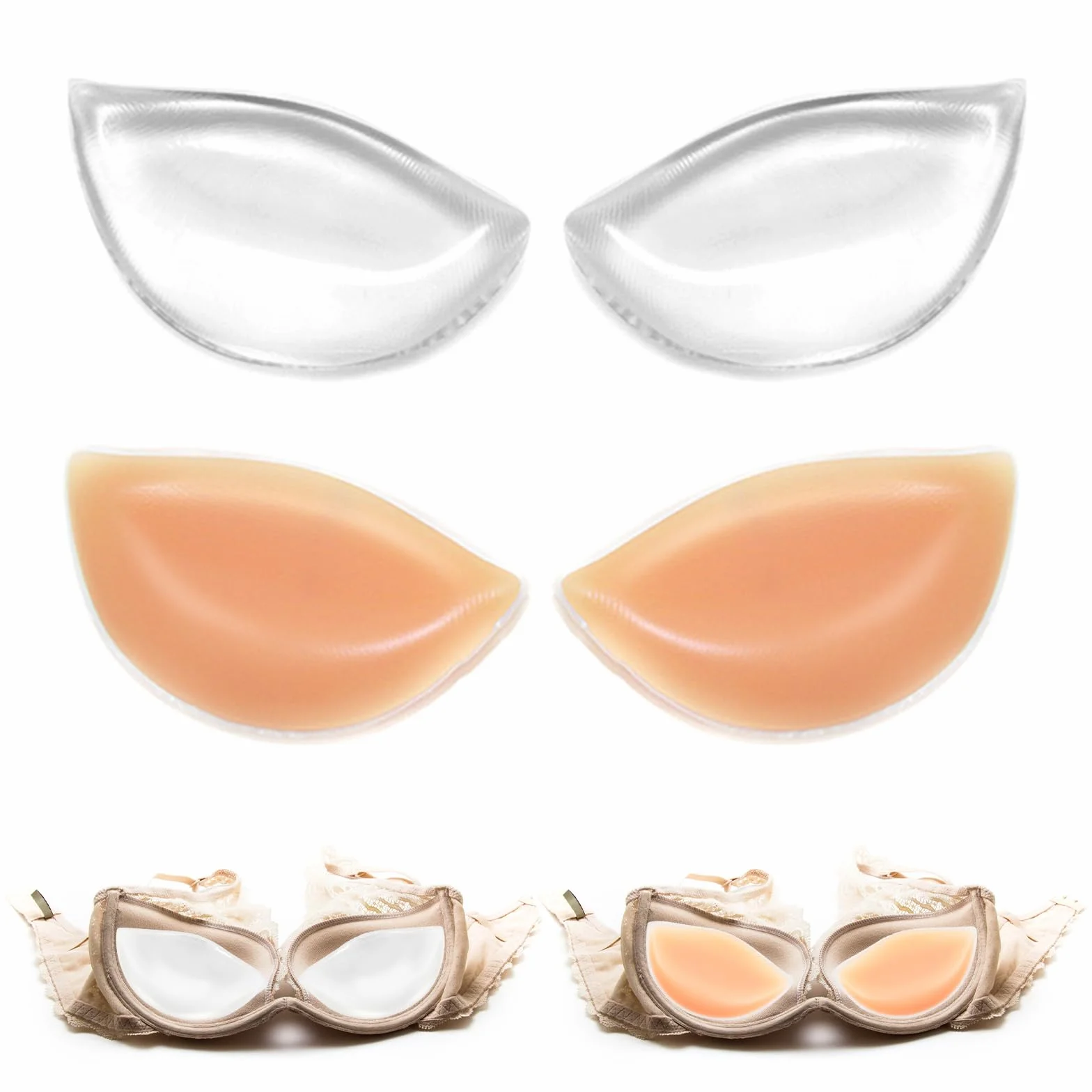 2 Pary Silikonowych Wkładek do Biustonosza, Wielokrotnego Użytku Wkładki do Bikini Push-up Wodoodporne, Wyjmowane Wkładki do Biustonosza, 2 Kolory Wkładek Push-up, do Bikini Sportowy