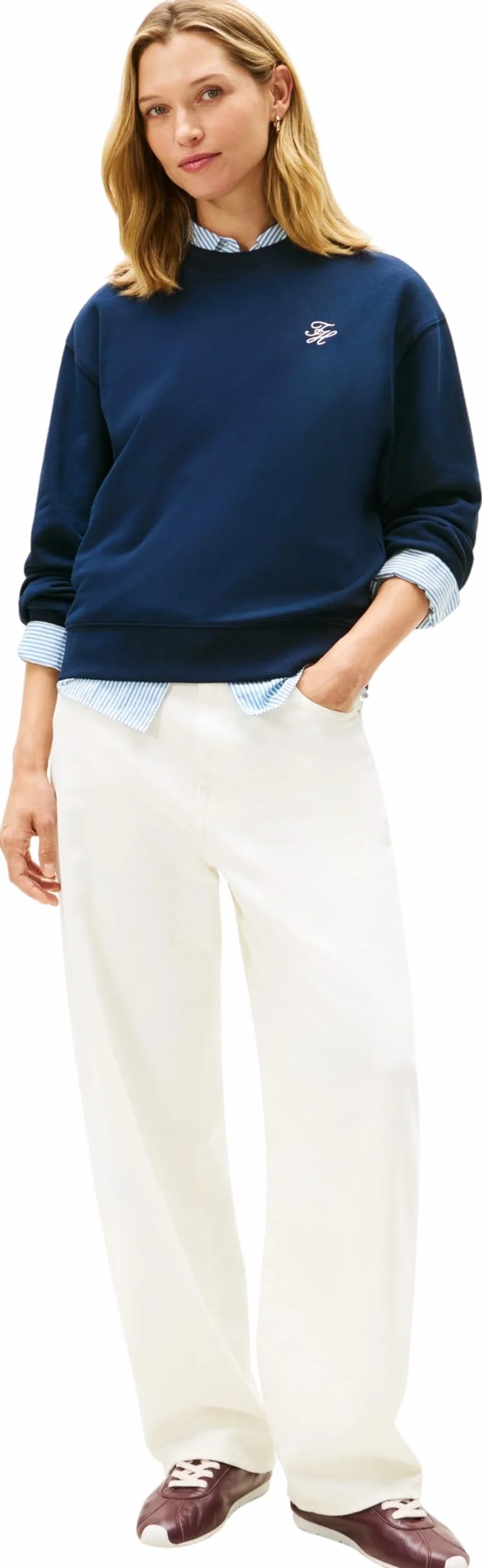 Tommy Hilfiger Damska bluza TH SCRIPT REG TERRY SWTSHRT WW0WW49418, BLUE (Dark Night Navy), M, Niebieski (Dark Night Navy), M