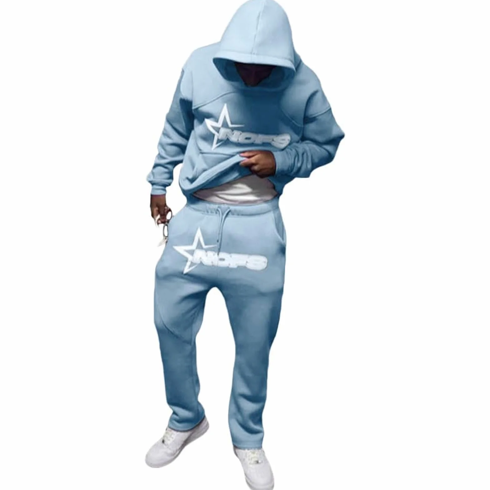 NOFS męski dres do joggingu, streetwear Tracksuit dla mężczyzn, litery, bez nadruku, bluzy z kapturem i spodnie do biegania, Y2K, spodnie hip-hopowe, dresy, sweter, luźny top