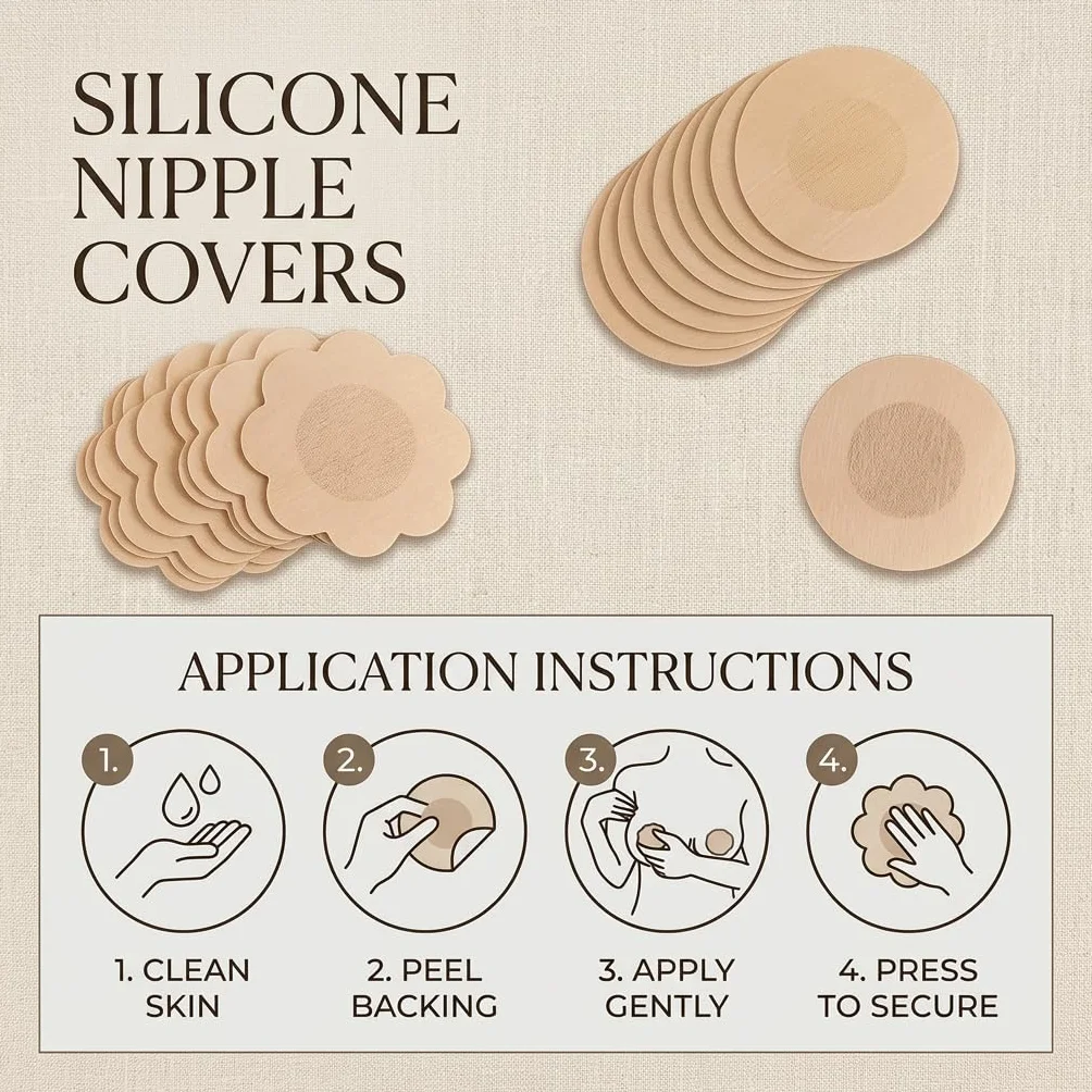 100 Stück Round&Flower Nipple Patches,Selbstklebend Nippel Pads,Unsichtbare Nippelpads,Nippelabdeckung,Nipple Cover,Brustwarzenabdeckung Abdeckungen Sticker,Einweg Abdeckungen,für Damen Frauen