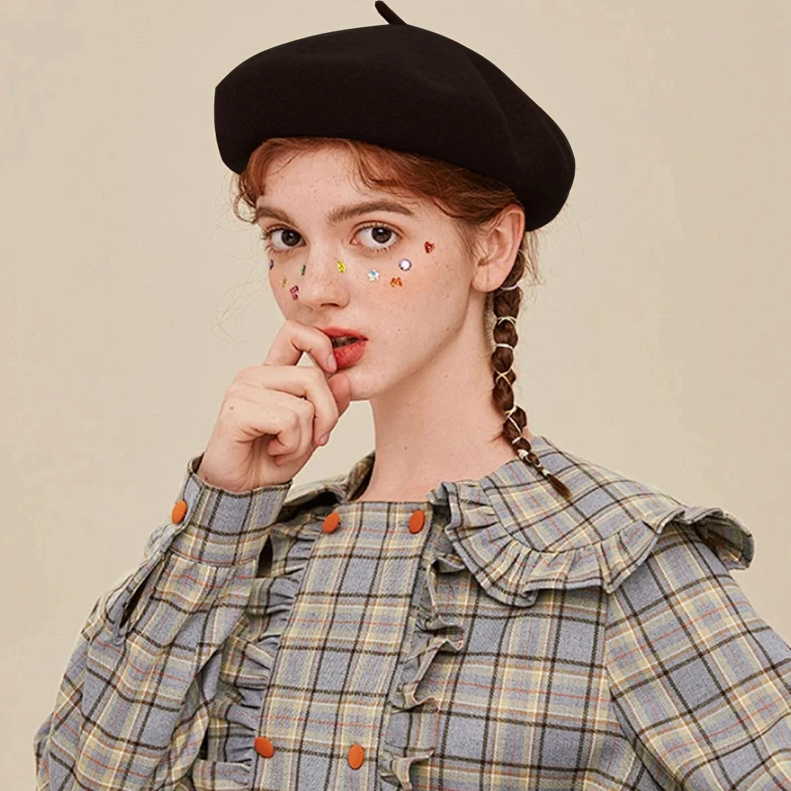 Beret wełniany dla dorosłych - Unisex miękki ciepły kapelusz artysty vintage, styl francuski, czarny