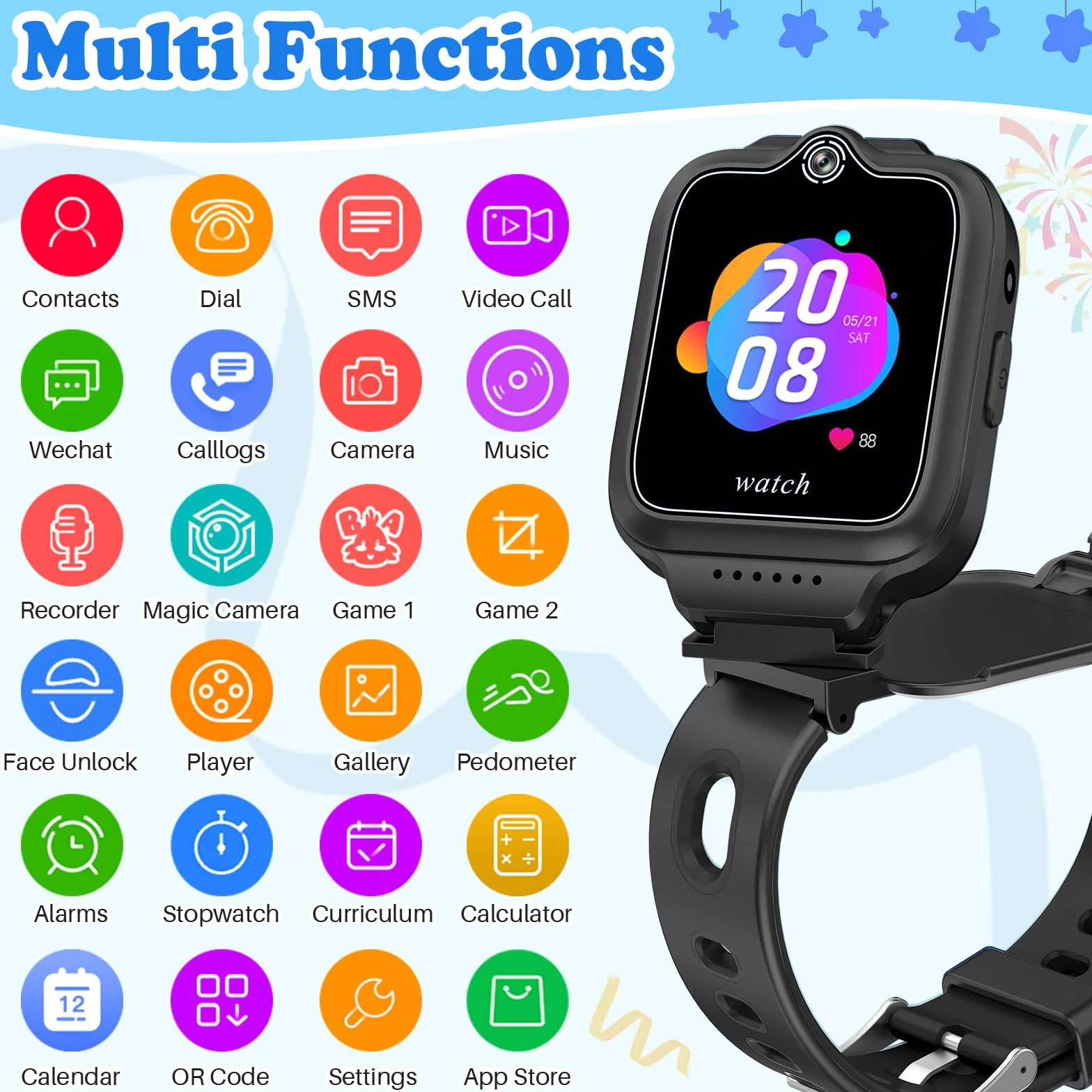 ele ELEOPTION 4G GPS dziecięcy smartwatch z telefonem, wodoszczelny, Smart Watch dla chłopców i dziewczynek, 2-drożne połączenia, rozmowy głosowe i wideo, aparat, SOS, odtwarzacz muzyczny i wideo,