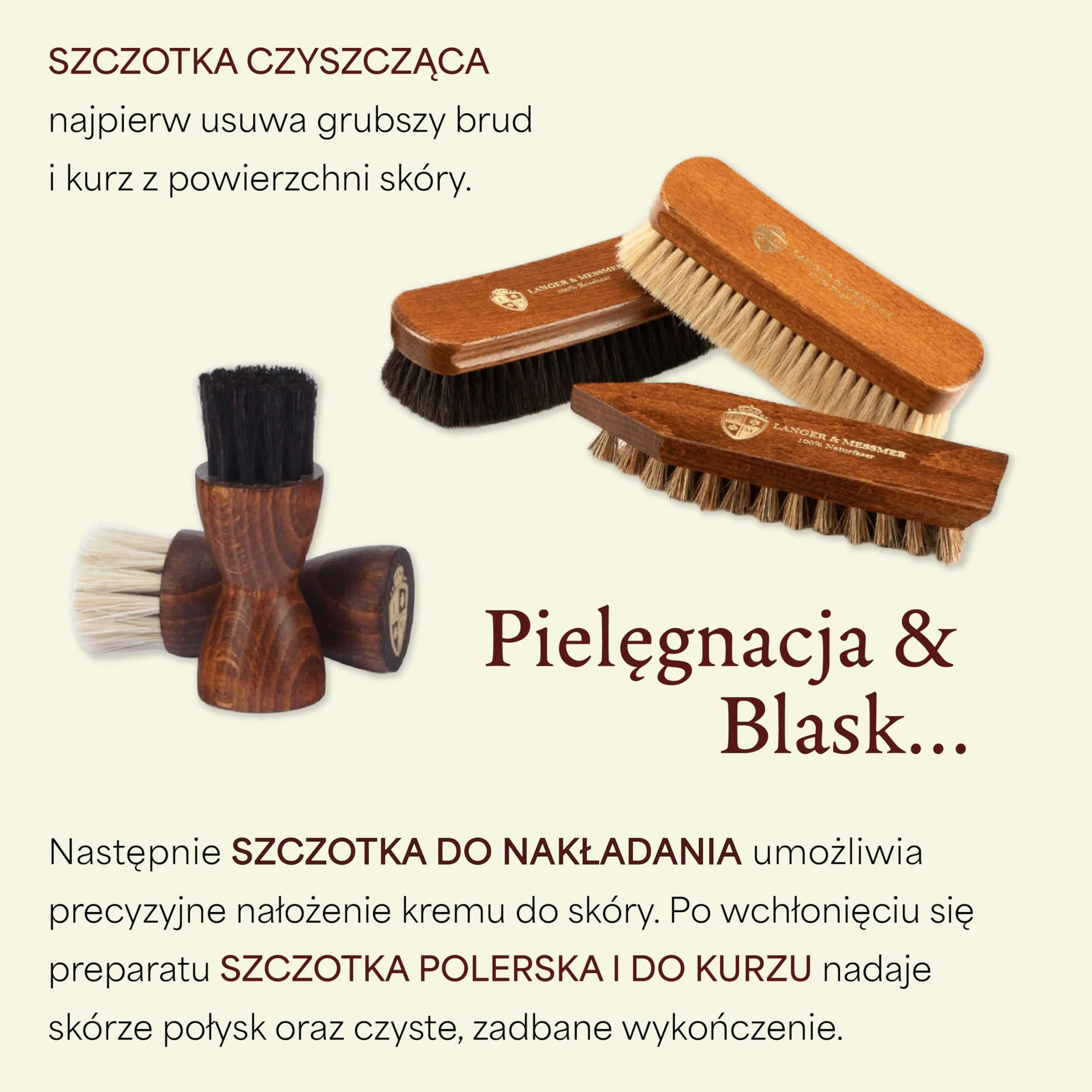 Langer & Messmer 8-częściowy zestaw do pielęgnacji butów, w tym kremy do pielęgnacji skóry i wysokiej jakości szczotki z różowego włosia do efektywnej pielęgnacji butów z gładkiej skóry – zestaw do