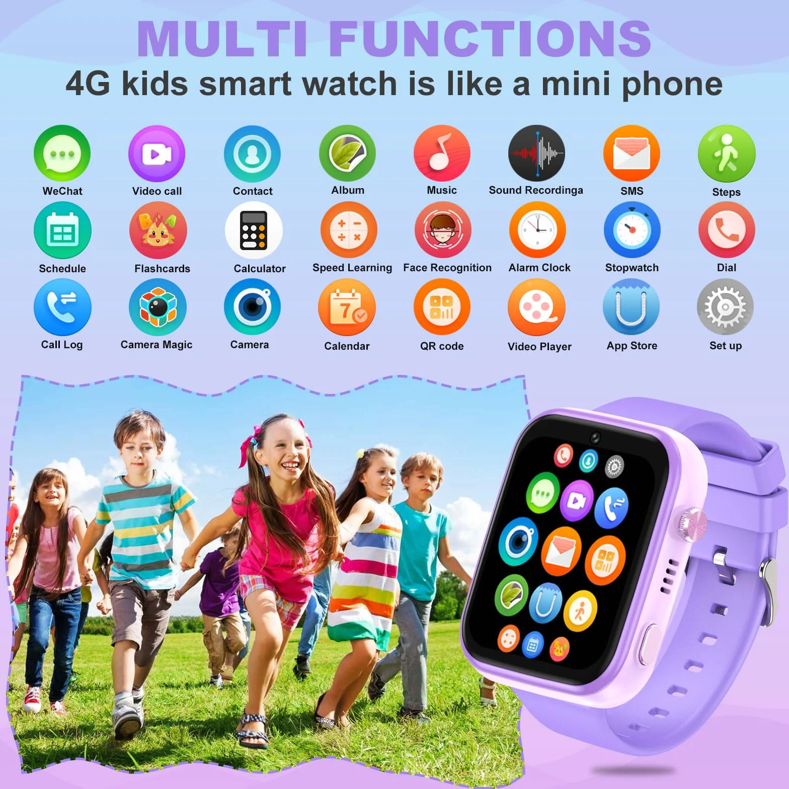OKYUK Smartwatch 4G dla dzieci, lokalizator GPS, wiele stylów pulpitu do wyboru, połączenia dwukierunkowe, kompetencje obrazu, SOS, Wi-Fi, wodoodporny ekran dotykowy dla 4-12 chłopców i dziewcząt (T45