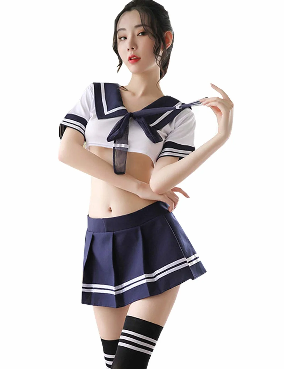 Damska niegrzeczna uczennica strój japońskie anime kostium marynarza cosplay zestaw bielizny z pończochami