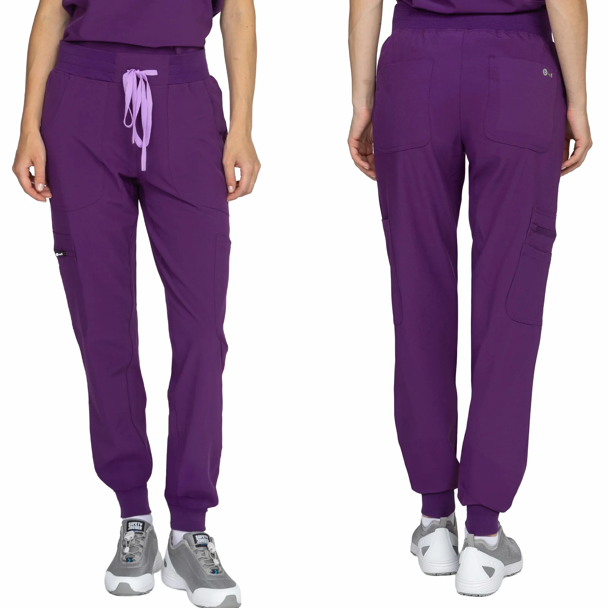 B-well Naomi Damen-Schrubb-Set Schlupfkasack + Schlupfhose Set Medizin Arzt Uniform Schlupfjacke Oberteil mit Hose Medizinische Berufsbekleidung mit Elastan (Aubergine, 3XL)