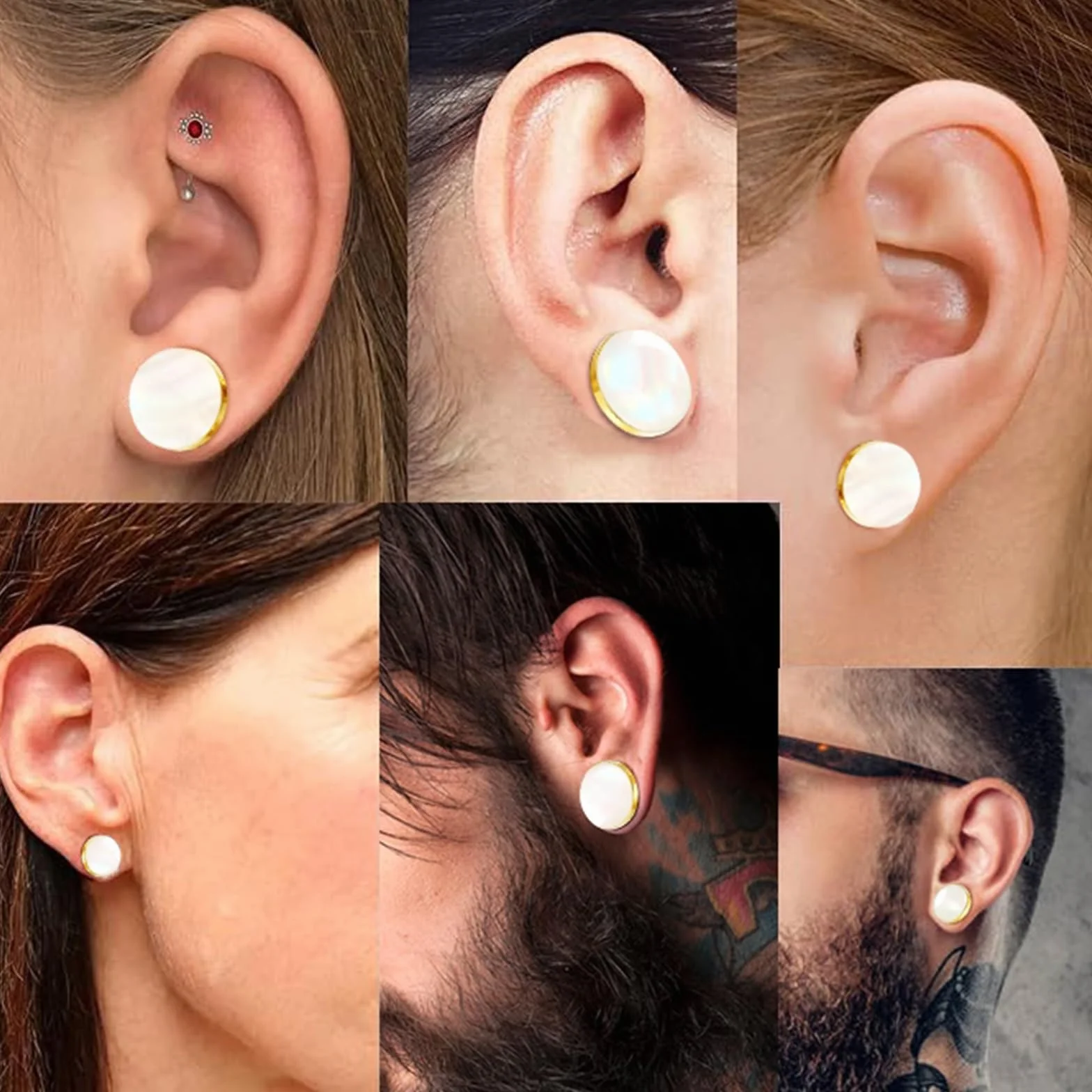 Wycian Tunele z perłą, złote, 12 mm, do wkręcania, ze stali nierdzewnej, z masy perłowej, pozłacane, stal chirurgiczna 316L, zestaw 2 szt. do wkręcania, spirala dla kobiet