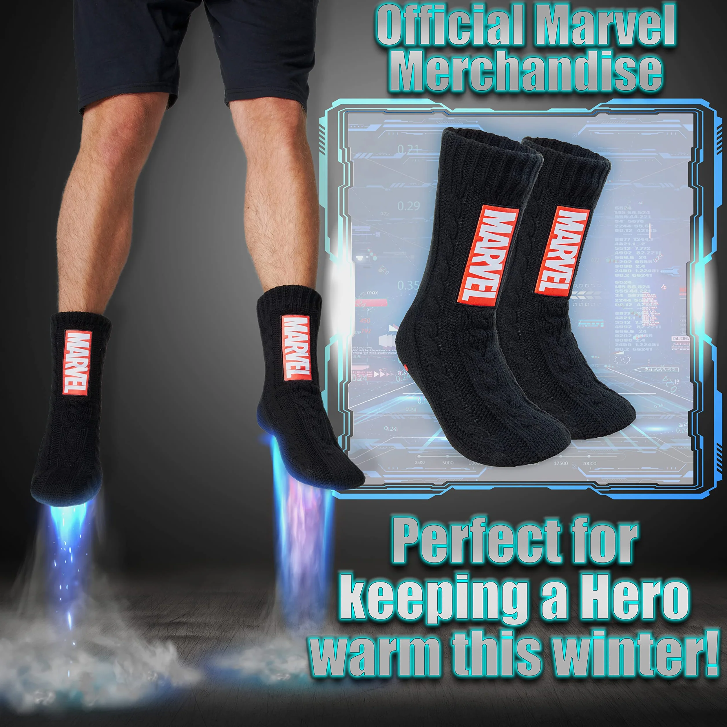 Marvel Puszyste skarpetki, męskie skarpety w kapcie, ciepłe skarpetki z dzianiny Thor Black Panther