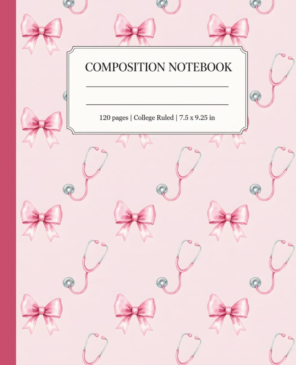 Pink Stethoscope & Bow Composition Notebook: College Ruled Medical-Themed Journal for Nurses, Students & Healthcare Professionals