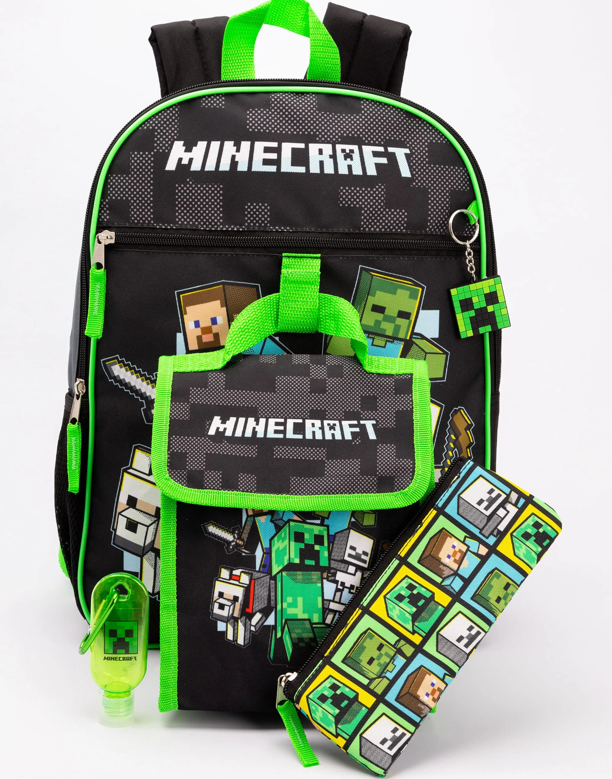 Minecraft Plecak i pudełko na lunch dla dzieci Plecak szkolny 5 sztuk jeden rozmiar, czarny, jeden rozmiar, czarny, Taille unique
