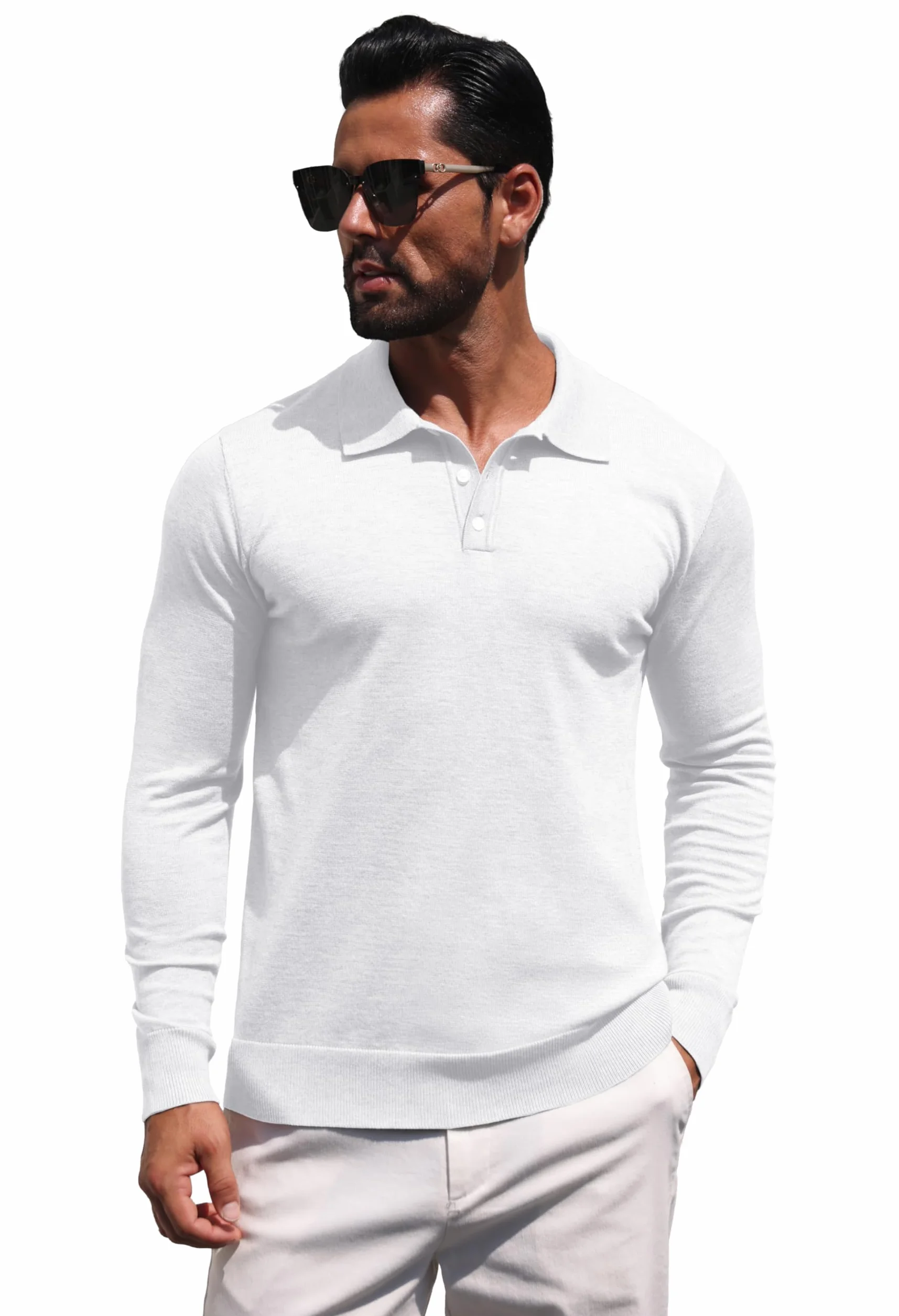 Hisir Męski sweter polo, sweter z dzianiny, z długim rękawem, z kołnierzem polo, jednokolorowy, biznesowy, na jesień i zimę