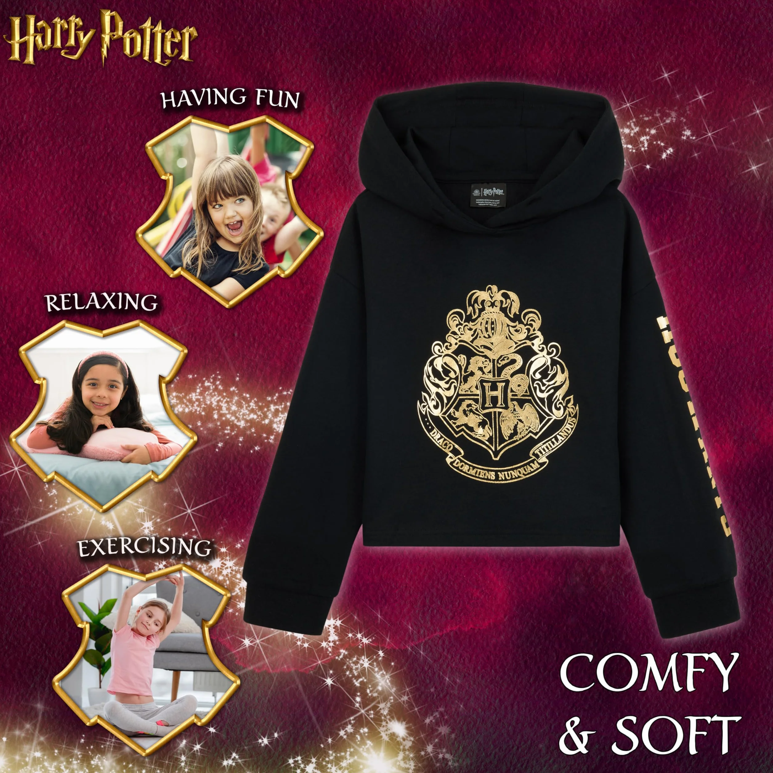 Harry Potter Bluzy, czarna bluza z kapturem dla dziewczynek i nastolatków, oficjalne towary