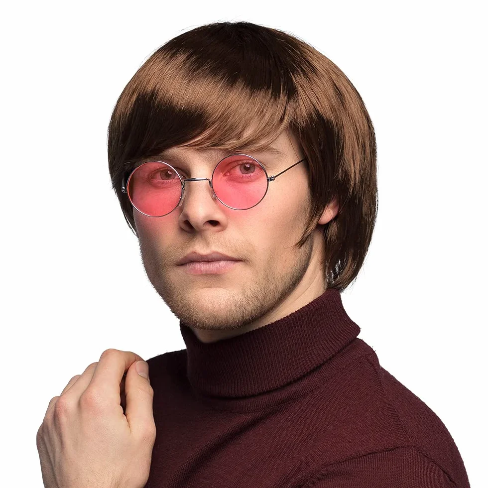 Boland 85811 - John Brown Peruka Krótkie Włosy Syntetyczne Dorosły Mężczyzna Akcesoria Kostium Hippie Flower Power 60 70 Lennon Popstar Impreza tematyczna karnawał