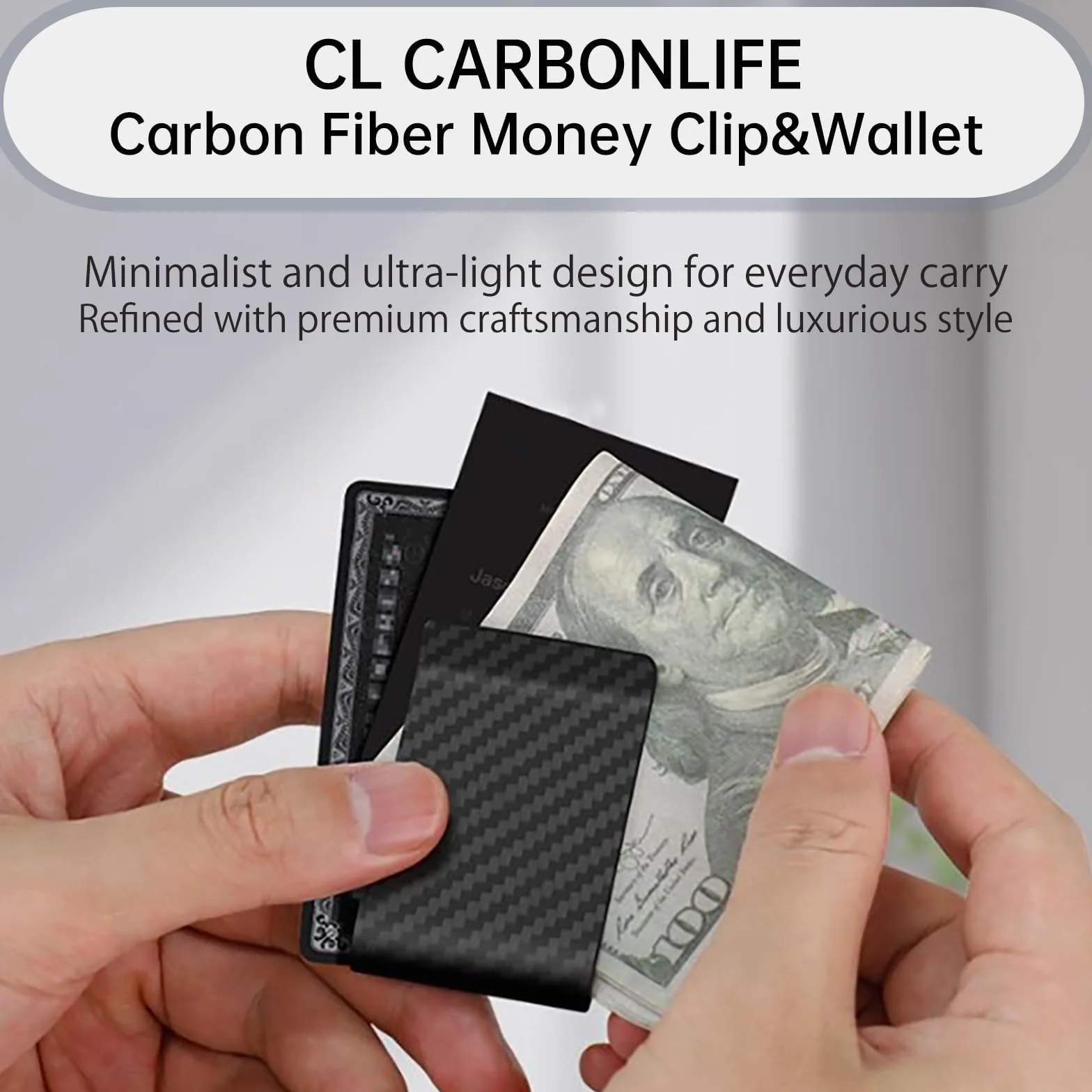 Carbon Fiber portfel z klamrą do pieniędzy, uchwyt na karty kredytowe CLL CARBONLIFE klipsy dla mężczyzn, srebro, m
