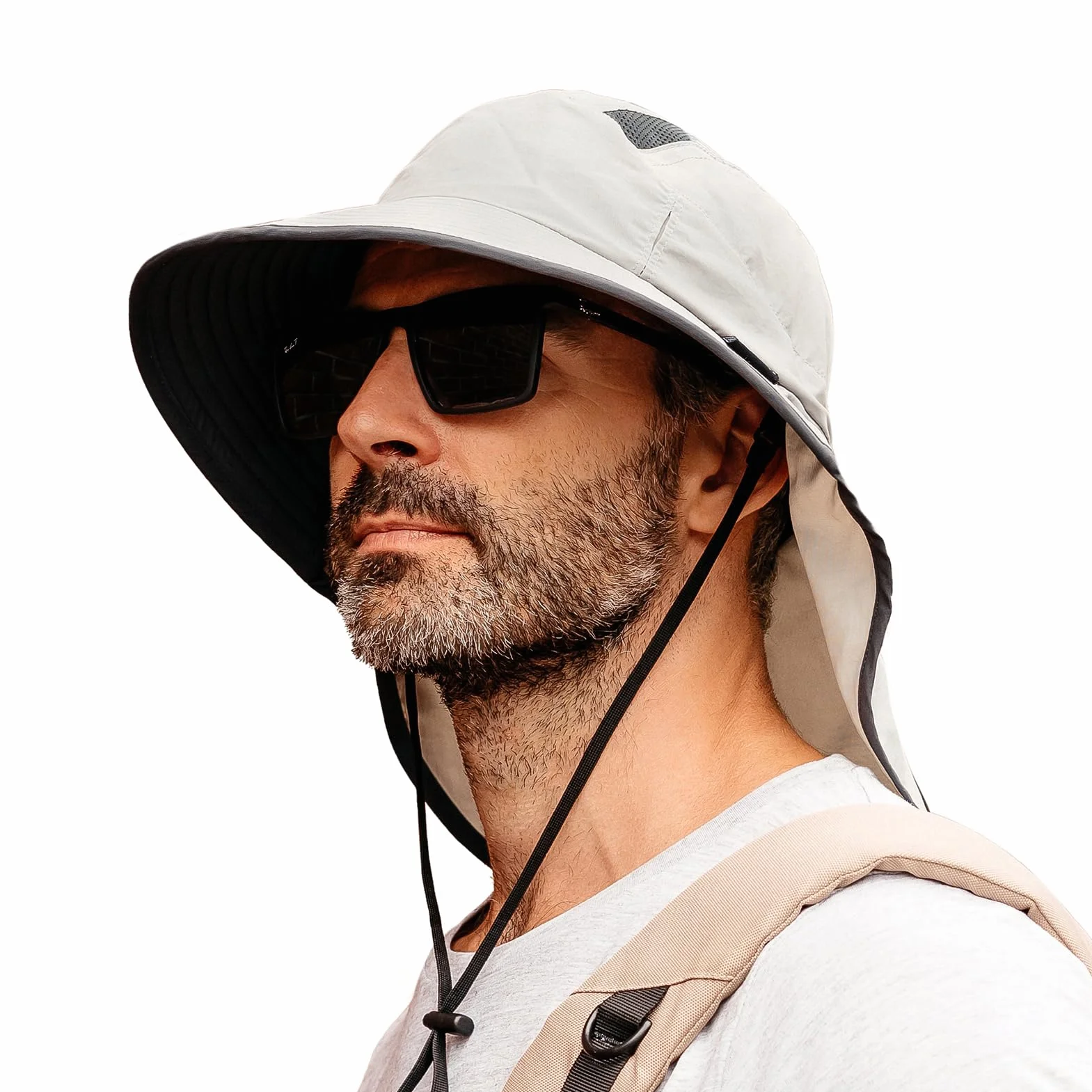 TOP-EX XL/XXL unisex kapelusz przeciwsłoneczny, z szerokim rondem, z ochroną karku, uchwyt na okulary przeciwsłoneczne, outdoorowy, safari, kapelusz letni, wodoszczelny i składany