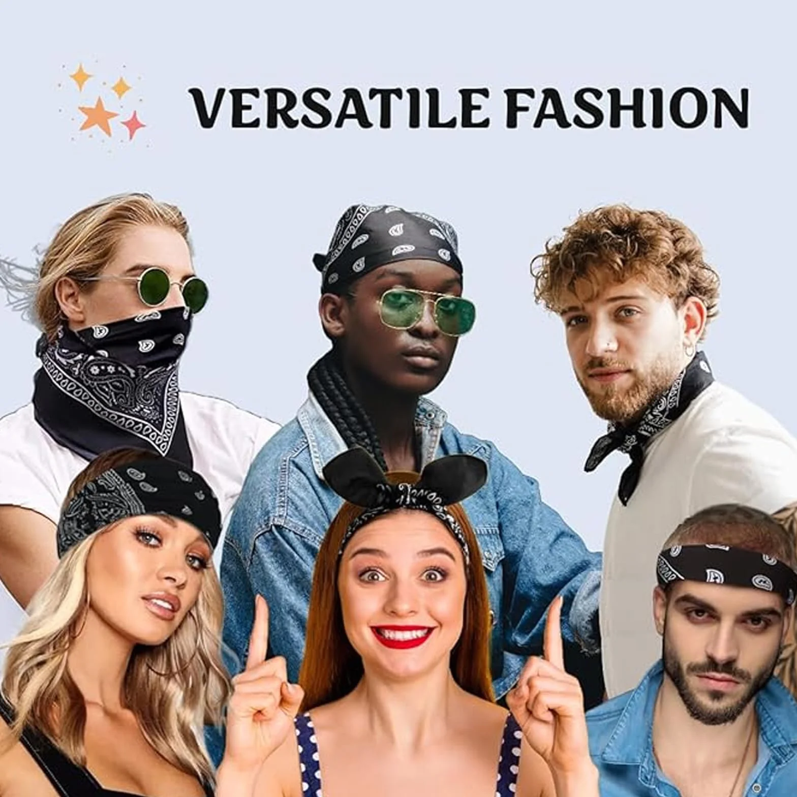 Zestaw 6 bandany w różnych kolorach, szal do włosów, wzór Paisley, chusta na szyję, chusta na głowę, szal z mustem Paisley, na co dzień, do uprawiania sportu i spędzania wolnego czasu (55 cm x 55 cm