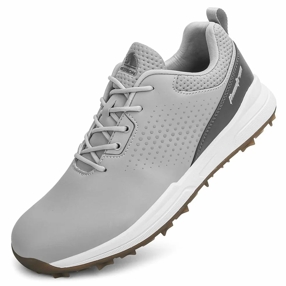 Męskie buty do golfa Spikless Leather Wide Fitting Golf Sneakers Outdoor Large Size Wodoodporne obuwie do chodzenia,Grey,43 EU
