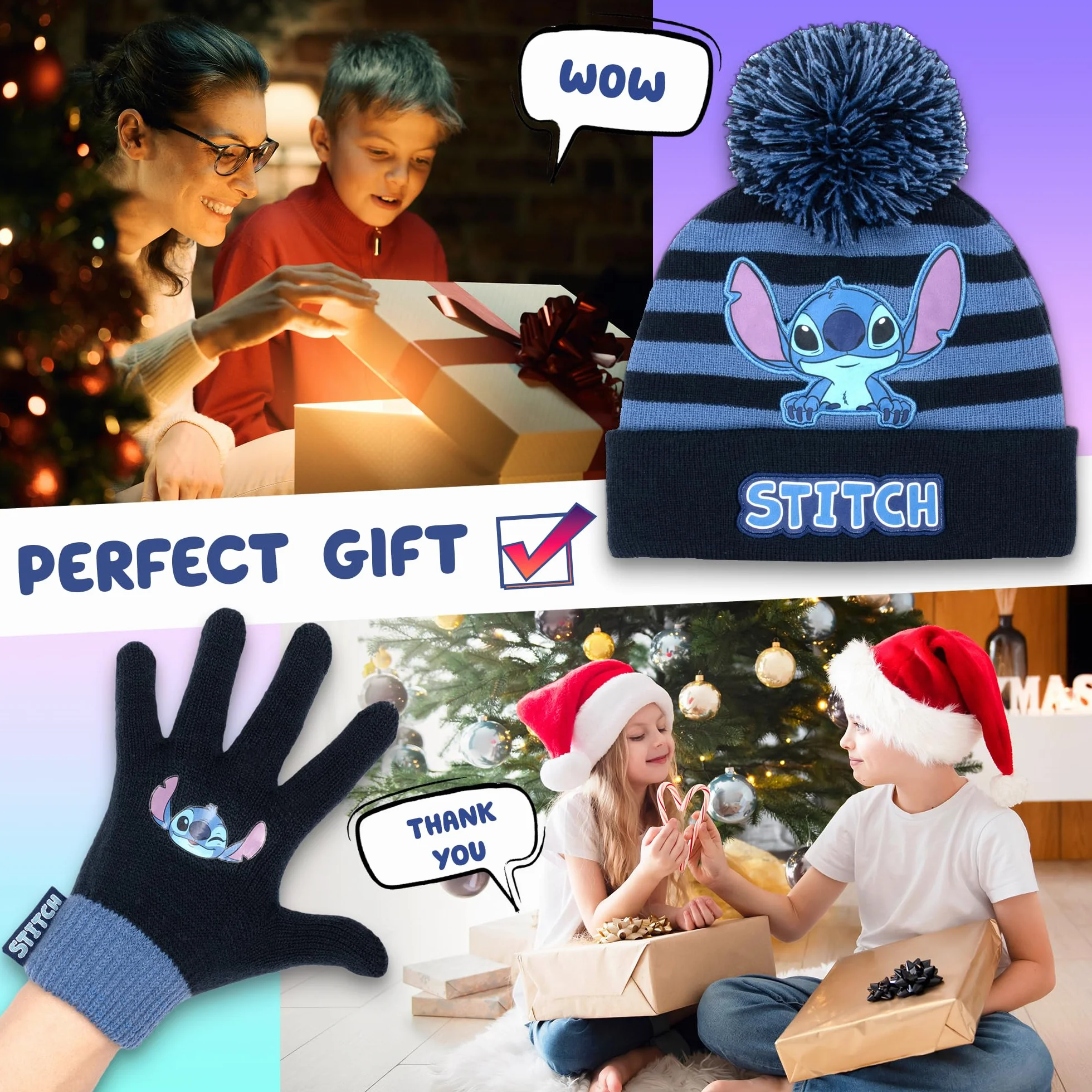 Disney - Stitch Winter Hat & Gloves Set for Girls - Warm & Comfy Kids Accessories - Gift Set for Girls - Purple, Fioletowy, rozmiar uniwersalny