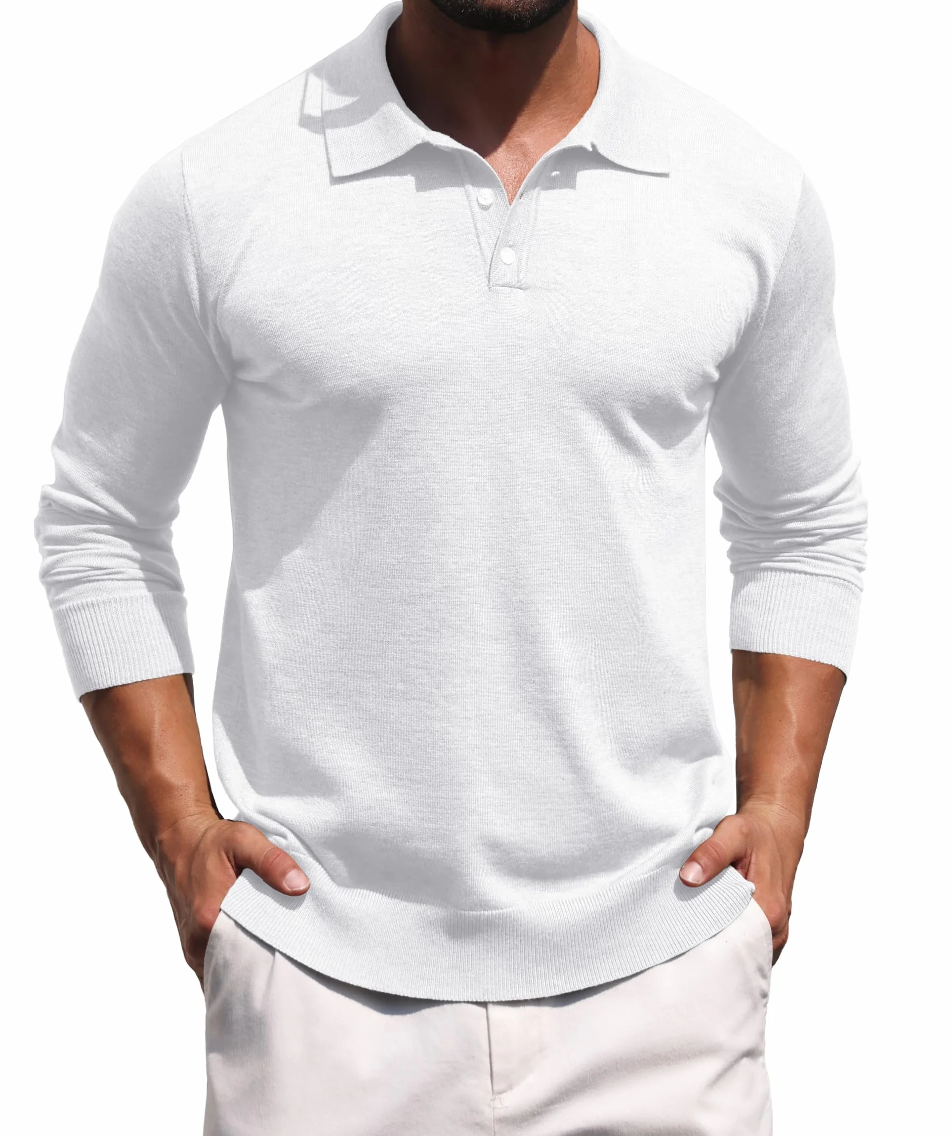 Hisir Męski sweter polo, sweter z dzianiny, z długim rękawem, z kołnierzem polo, jednokolorowy, biznesowy, na jesień i zimę