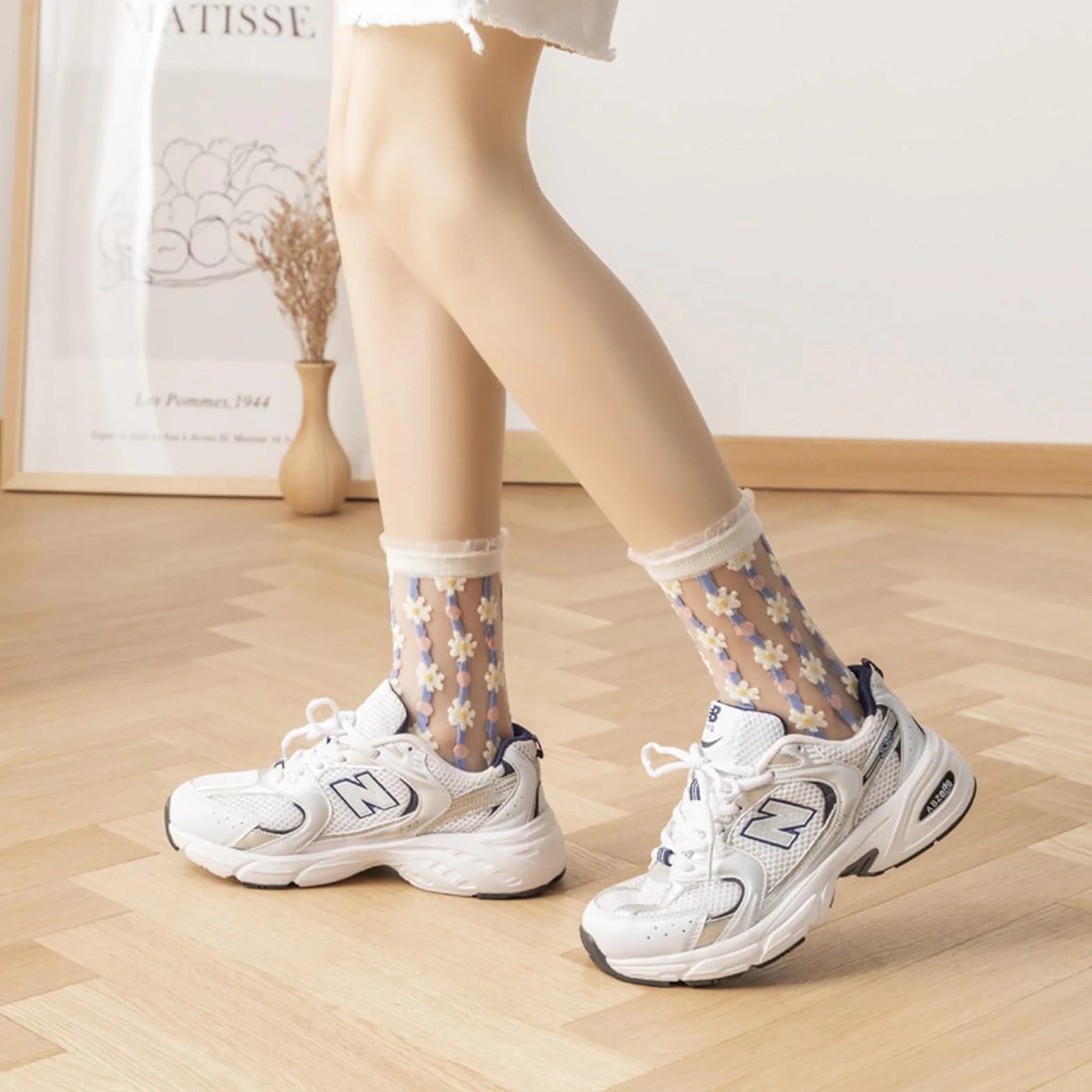 5 par Letnie kwiatowe wzorzyste skarpetki damskie krótkie przezroczyste nylonowe pończochy do kostek letnie skarpetki damskie moda cienkie skarpetki damskie przezroczyste skarpetki damskie