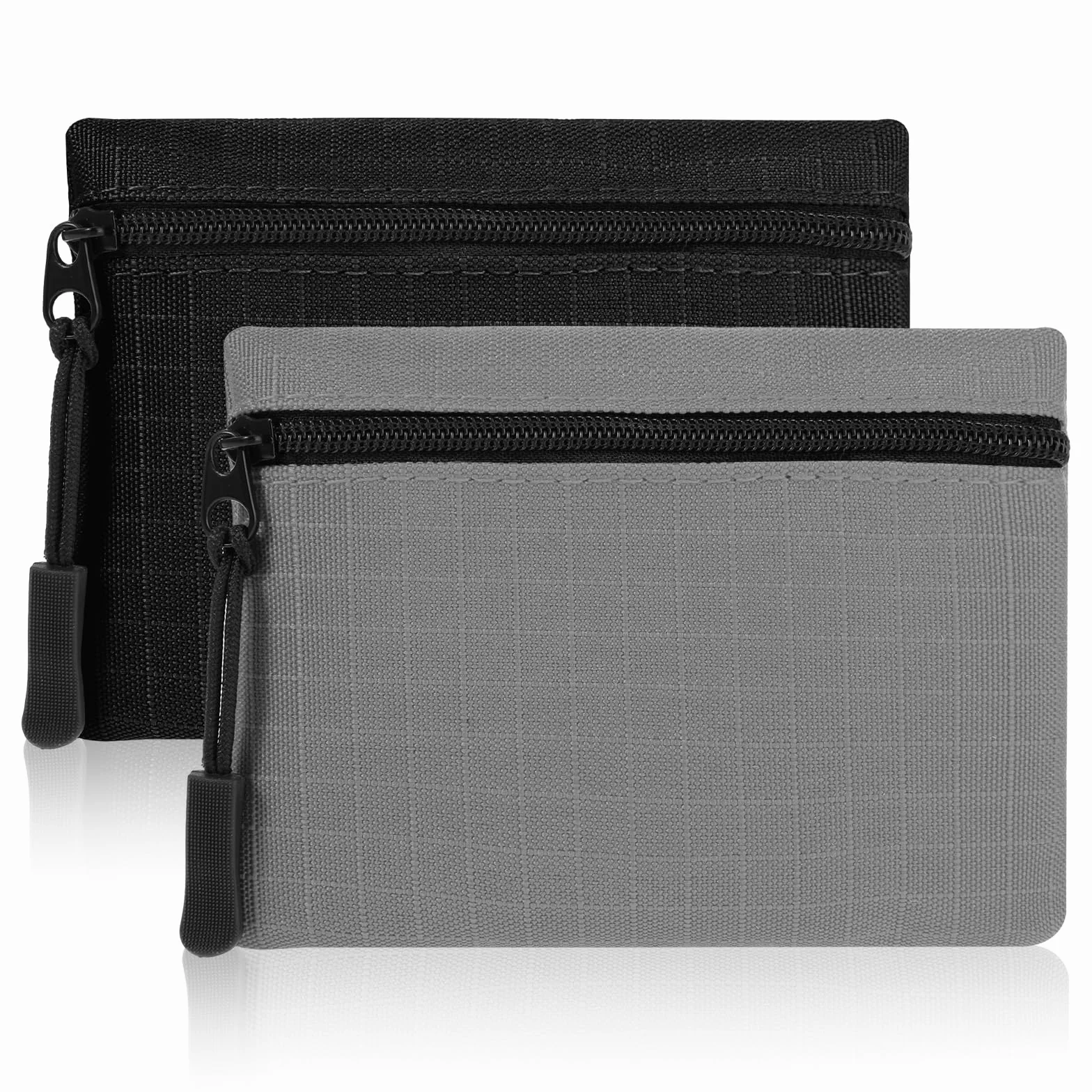 2 szt. Portmonetka Saszetka, Mini Torba Mały Portfel na Karty Kredytowe Etui na Zamek Błyskawiczny, Smukły Organizer Biznesowy, Czarny i szary, S, Klasyczny