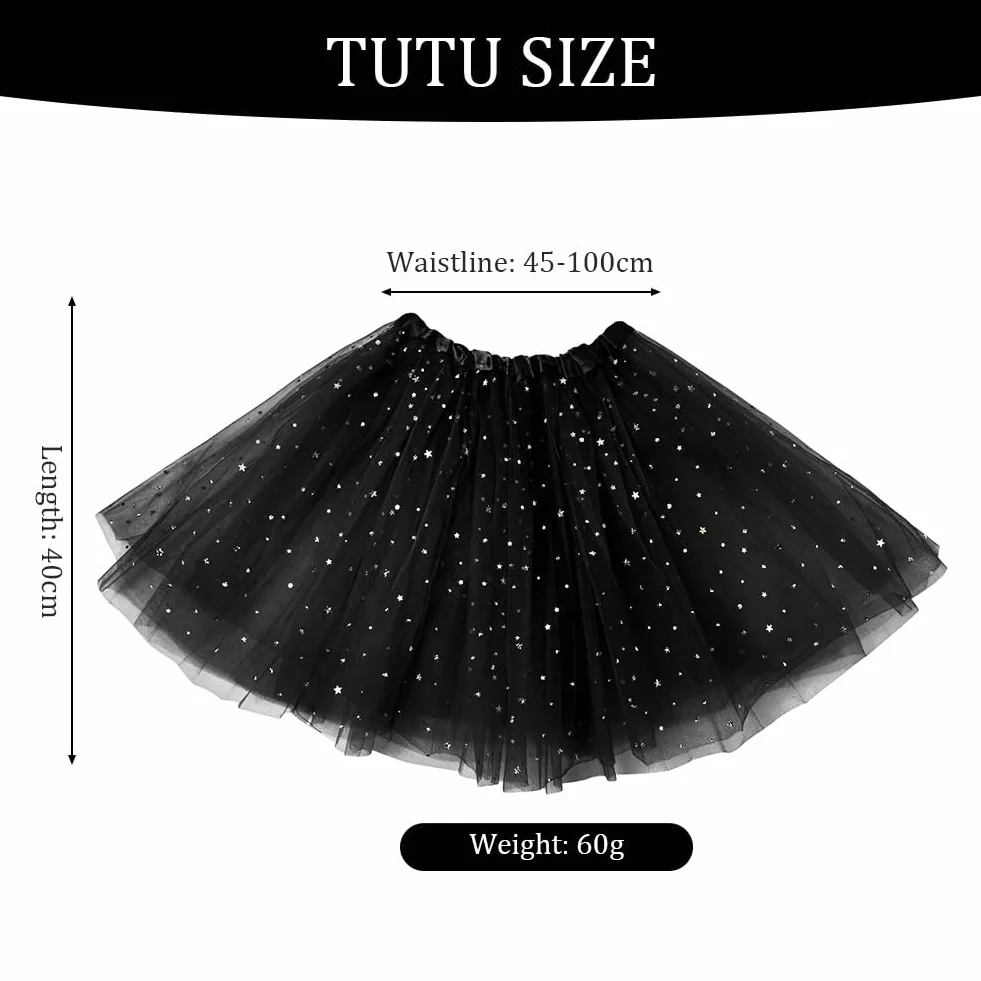 Damska spódnica tutu, elastyczna, 3-warstwowa, tiulowa spódnica, baletowa, halka, halka, spódnica na karnawał, imprezę tematyczną, balet, do tańca, na Halloween