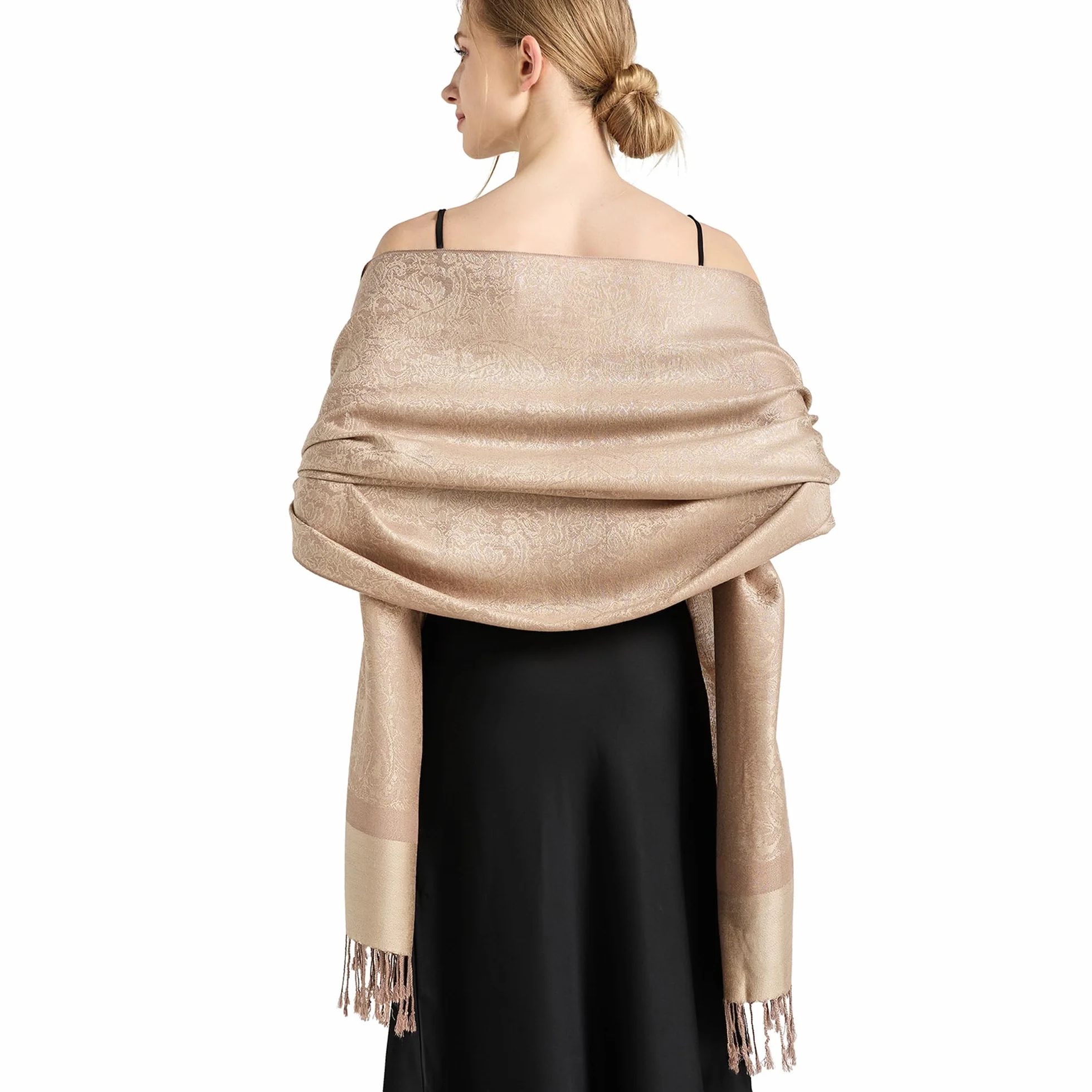 vimate Jedwabisty szal Paisley Pashmina - damski miękki dwustronny żakardowy szal paszminas do sukni wieczorowej szal podróżny