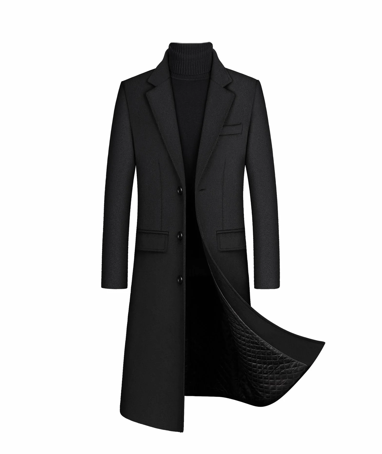 ECDAHICC Płaszcz zimowy, męski, długi płaszcz wełniany, slim fit, dwurzędowy płaszcz męski, biznesowy, bawełna, płaszcz wełniany