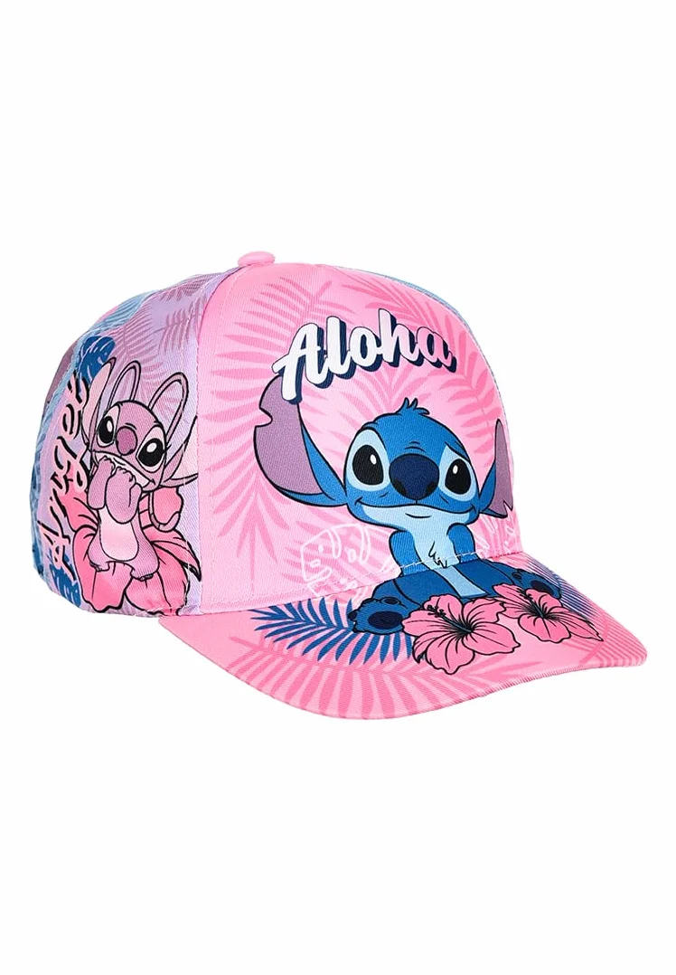 Disney Stitch und Angel czapka bejsbolówka dla dziewczynek, 52 54, różowa, niebieska, letnia satyna, brokatowa czapka z daszkiem z motywem
