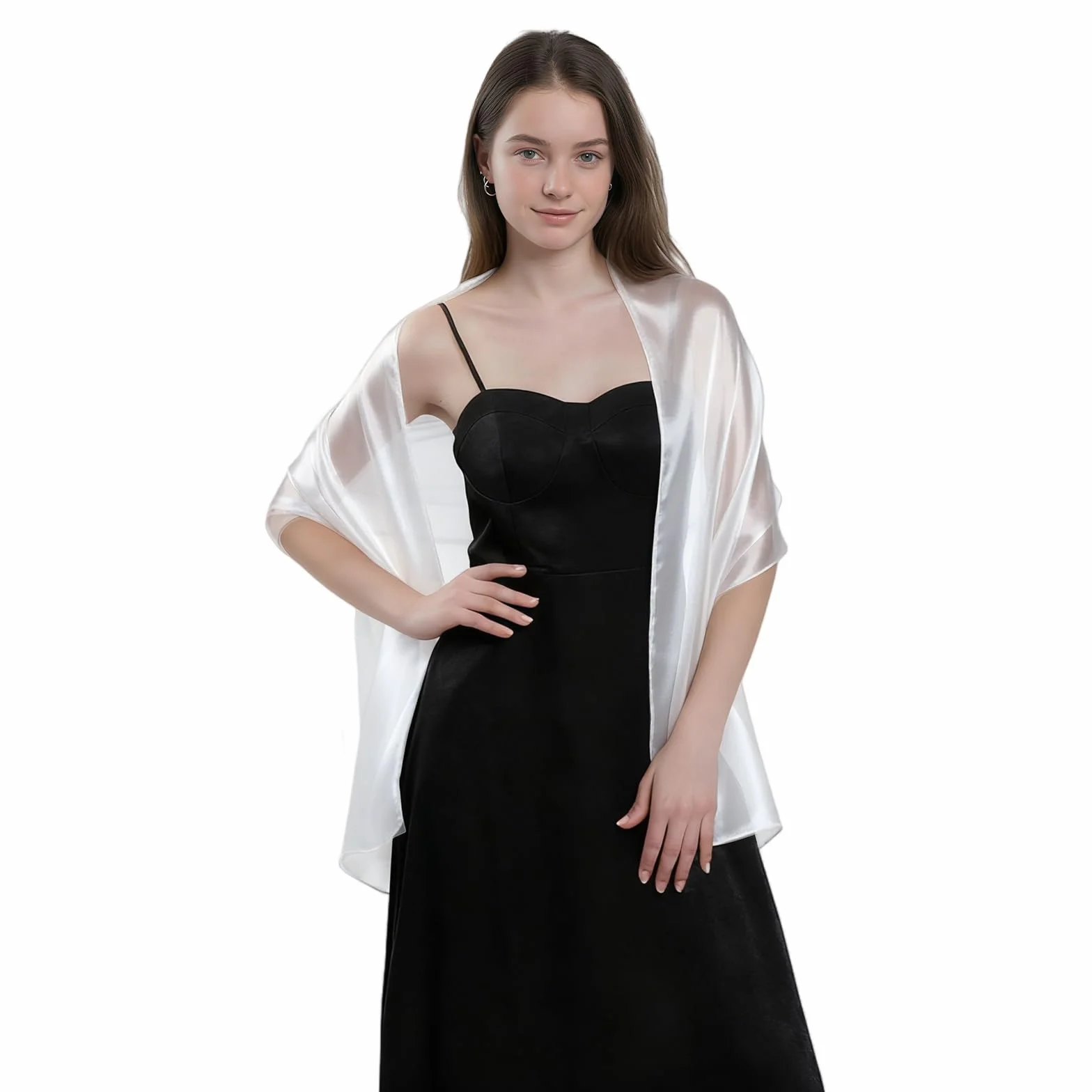 Szal na suknię wieczorową, Elegancki szal ślubny dla kobiet na uroczystości, na wieczorne przyjęcia, codziennego użytku, Elegancki szal dla druhny ślubnej, biały, 170 x 70 cm