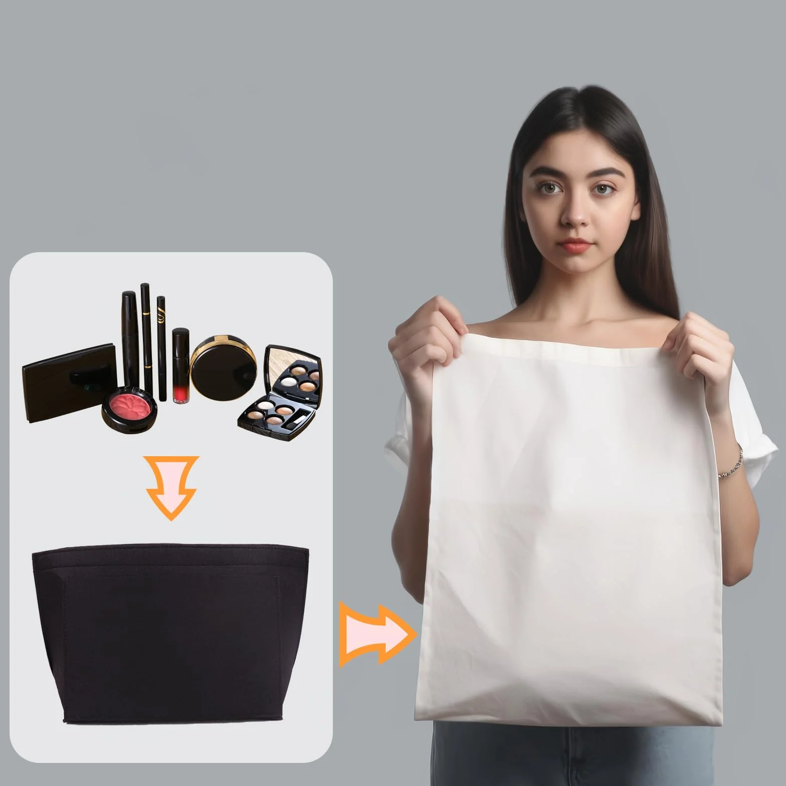 Organizer do torby, organizer Longchamp, organizer na torby, organizer na torby filcowe, z wieloma kieszeniami, składany organizer do Longchamp (czarny, 10 x 7,8 x 5,1 cala)