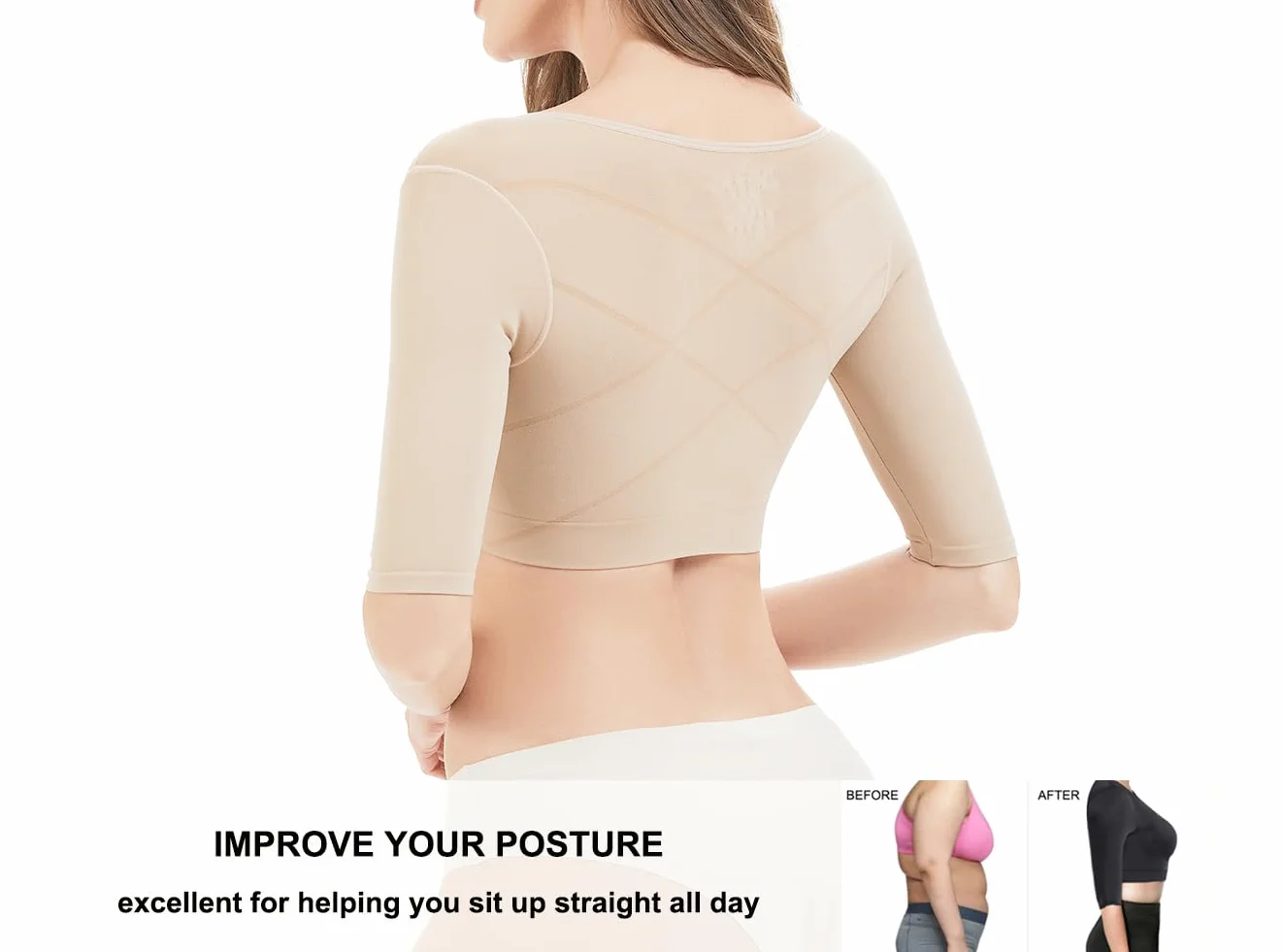 KSKshape Kształtownik ramion dla kobiet rękawy kompresyjne na ramiona pooperacyjne rękawy wyszczuplające korektor postawy topy bielizna modelująca, L