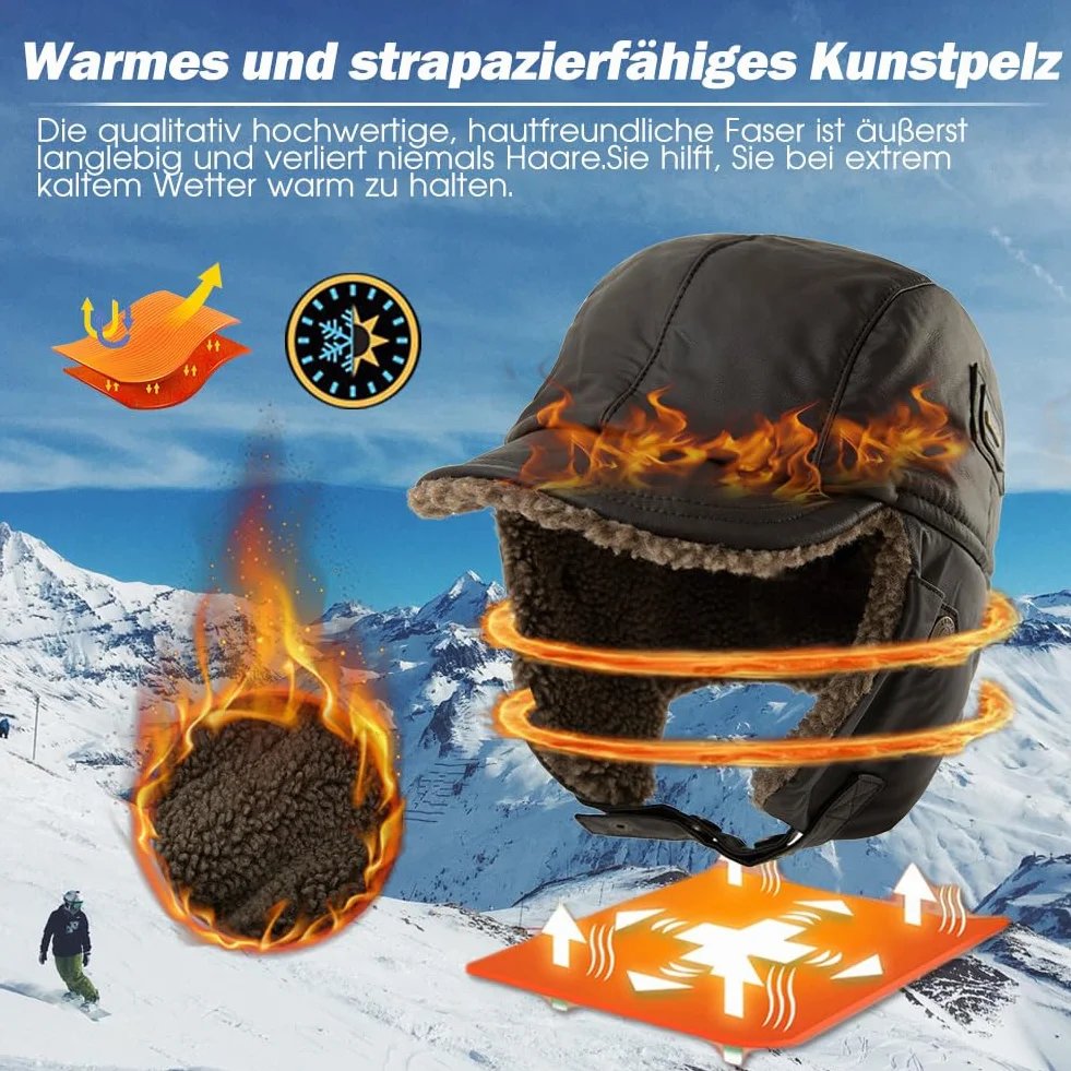 Comhats Ciepła czapka traperska męska ze sztucznej skóry bomberka kapelusz unisex czapka lotnicza czapka futrzana, 99708_Coffee braun, L-XL
