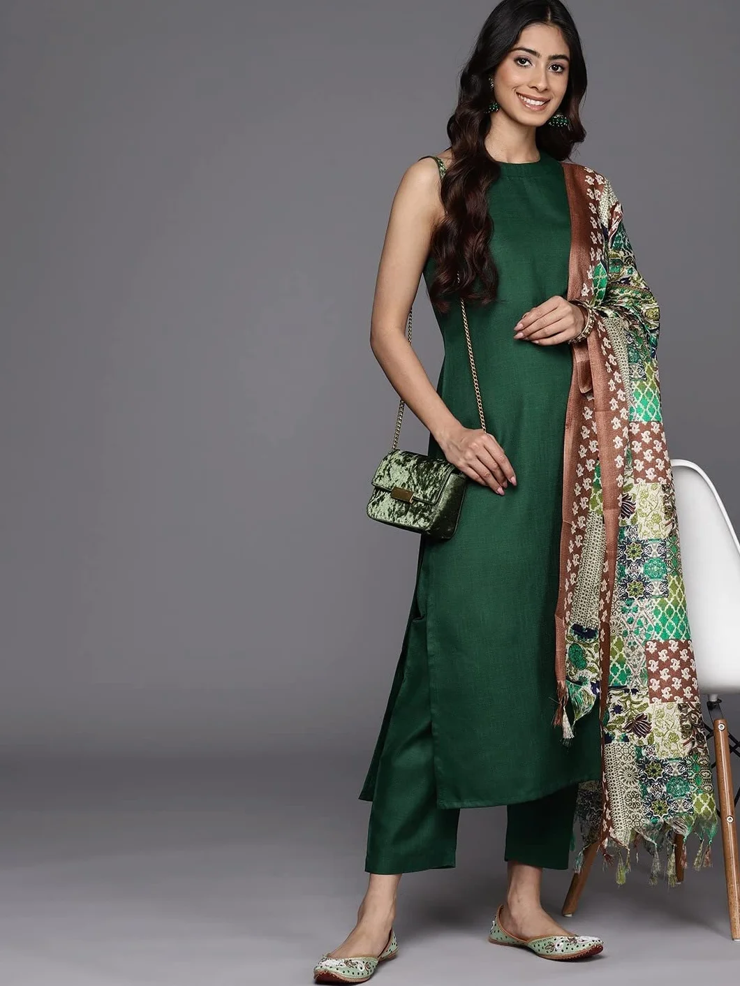 HSD Zestaw kurti dla kobiet w stylu indyjskim z dupatta indyjska odzież imprezowa zestaw kurta dla kobiet ze spodniami