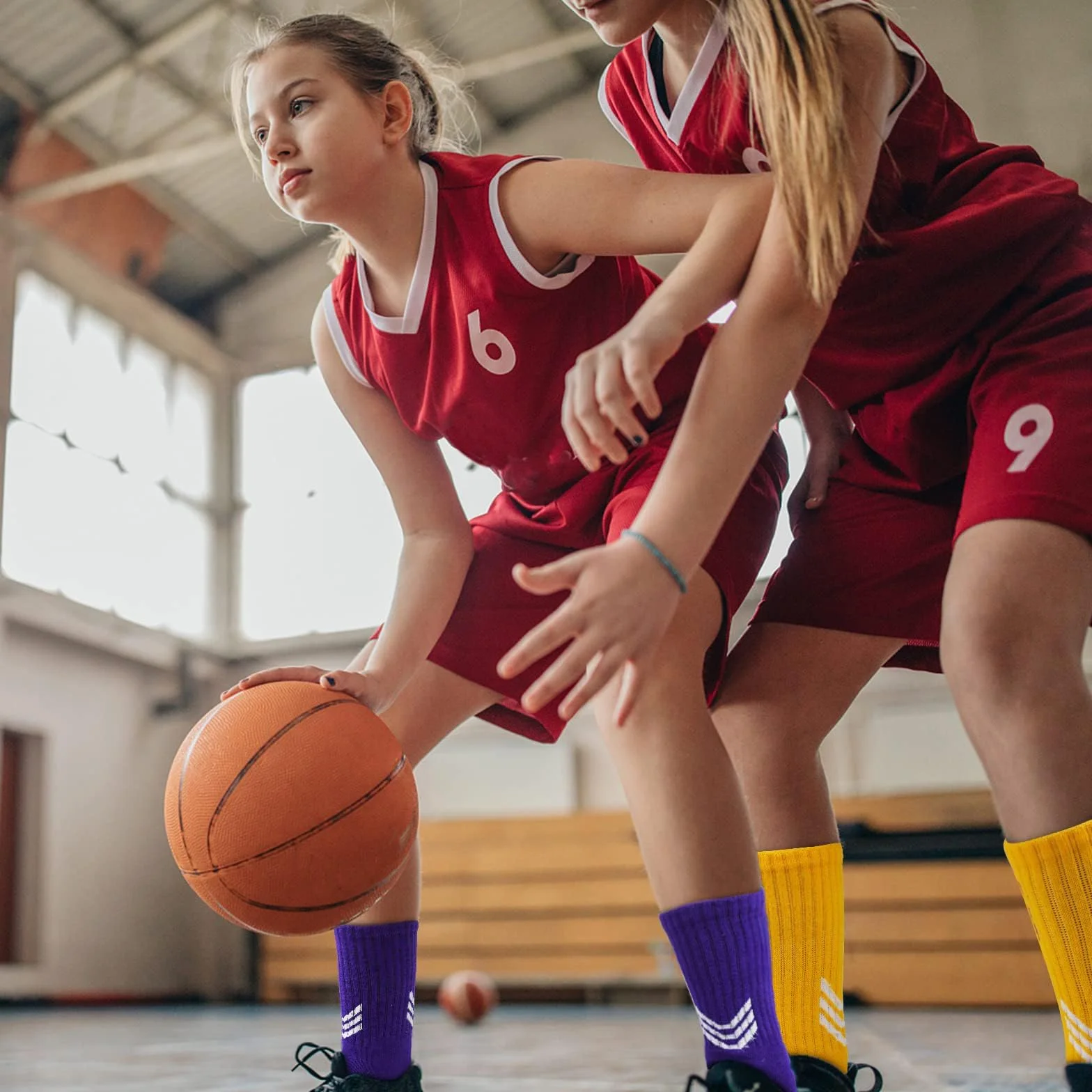 HYCLES 6 par dziecięcych skarpet do koszykówki, skarpety sportowe, bawełna, oddychające skarpety do biegania dla chłopców i dziewczynek, skarpety do piłki nożnej, rugby, tenisa, 6-16 lat