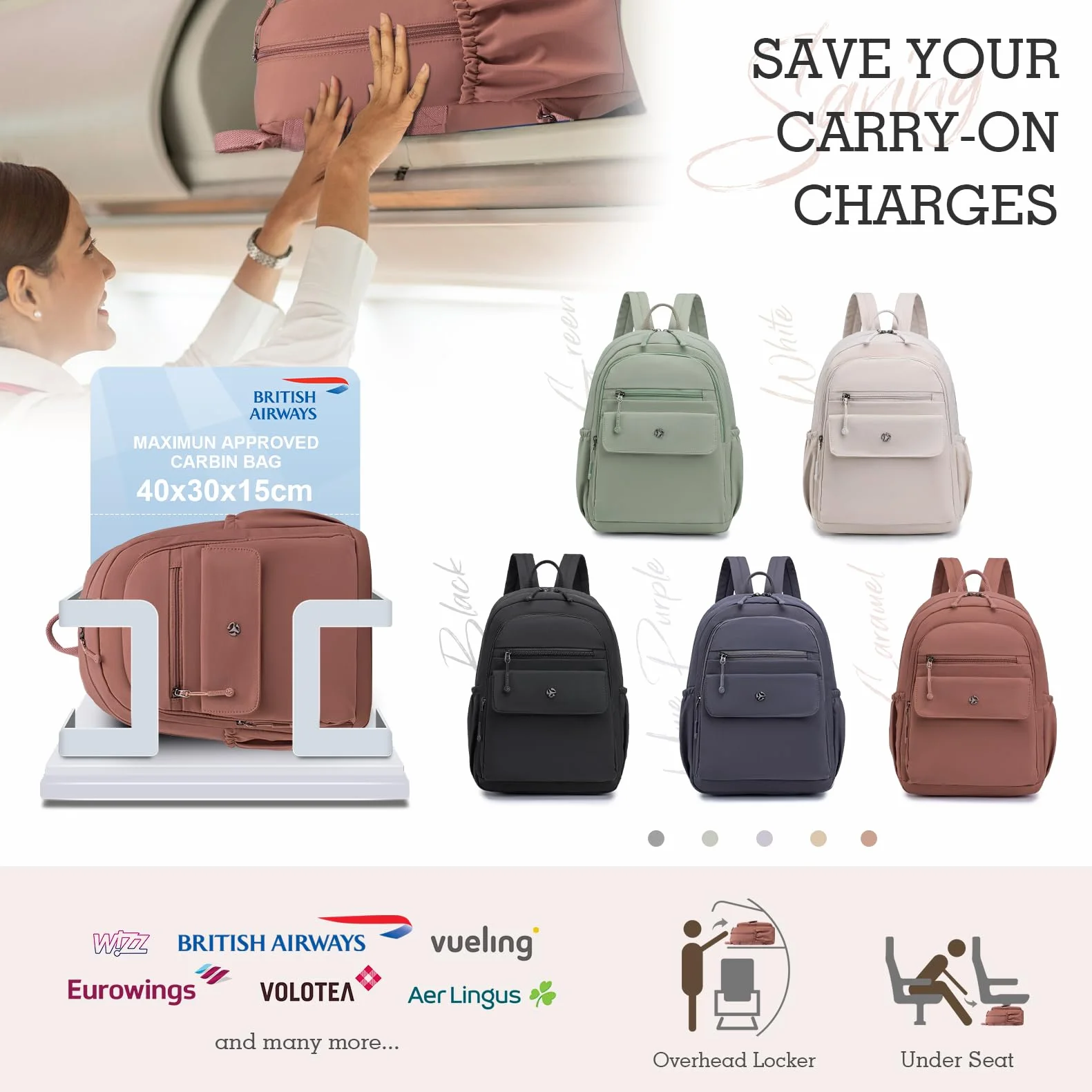 Bagaż Ręczny Plecak 40x30x15 Mały Plecaki Podróżny Bagaż Ręczny Samolot dla Air France jet2 British Airways Wodoodporny Laptop Plecak 14 Cali dla Szkoły Podróż Wolny Czas Mężczyźni Damy