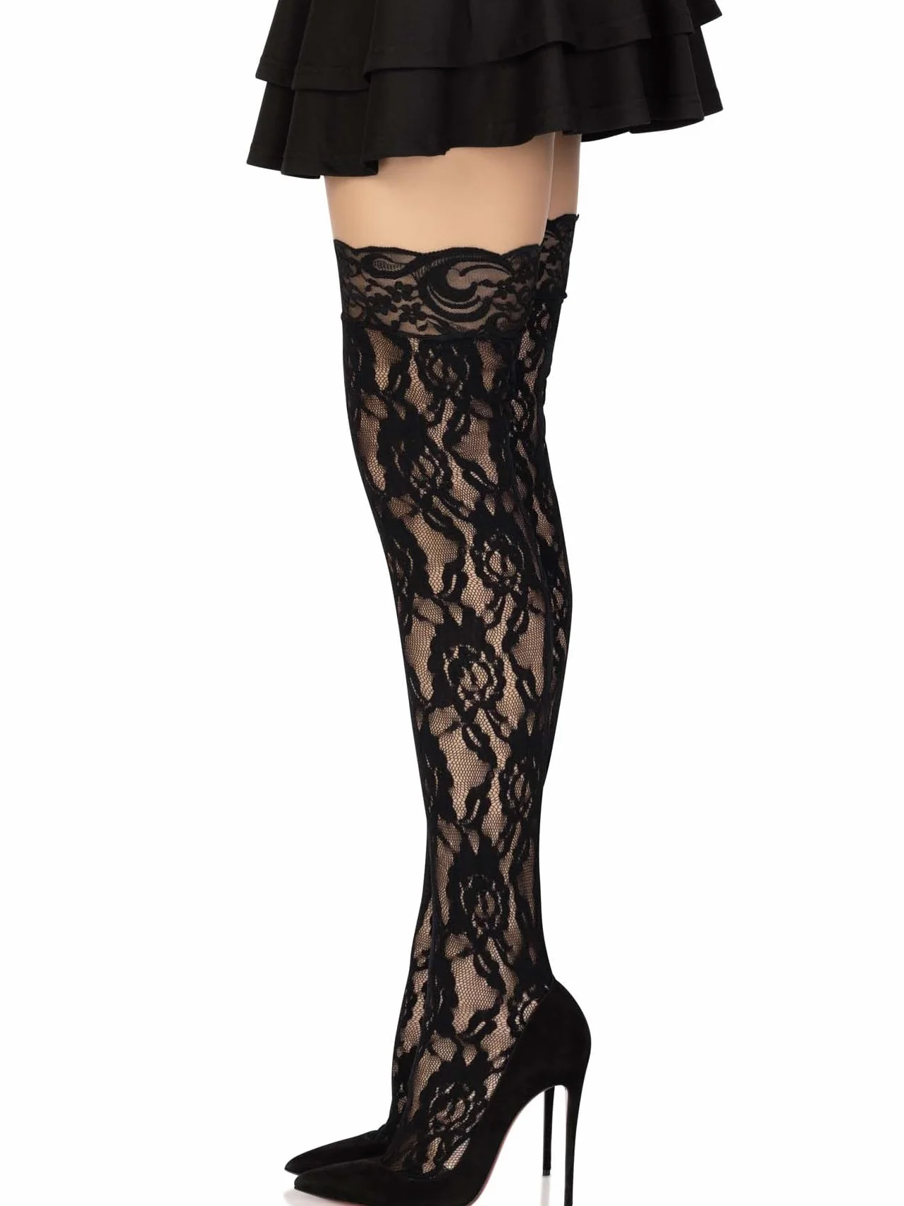 Leg Avenue Rose Lace Stockings,Jeden Rozmiar(Czarny)