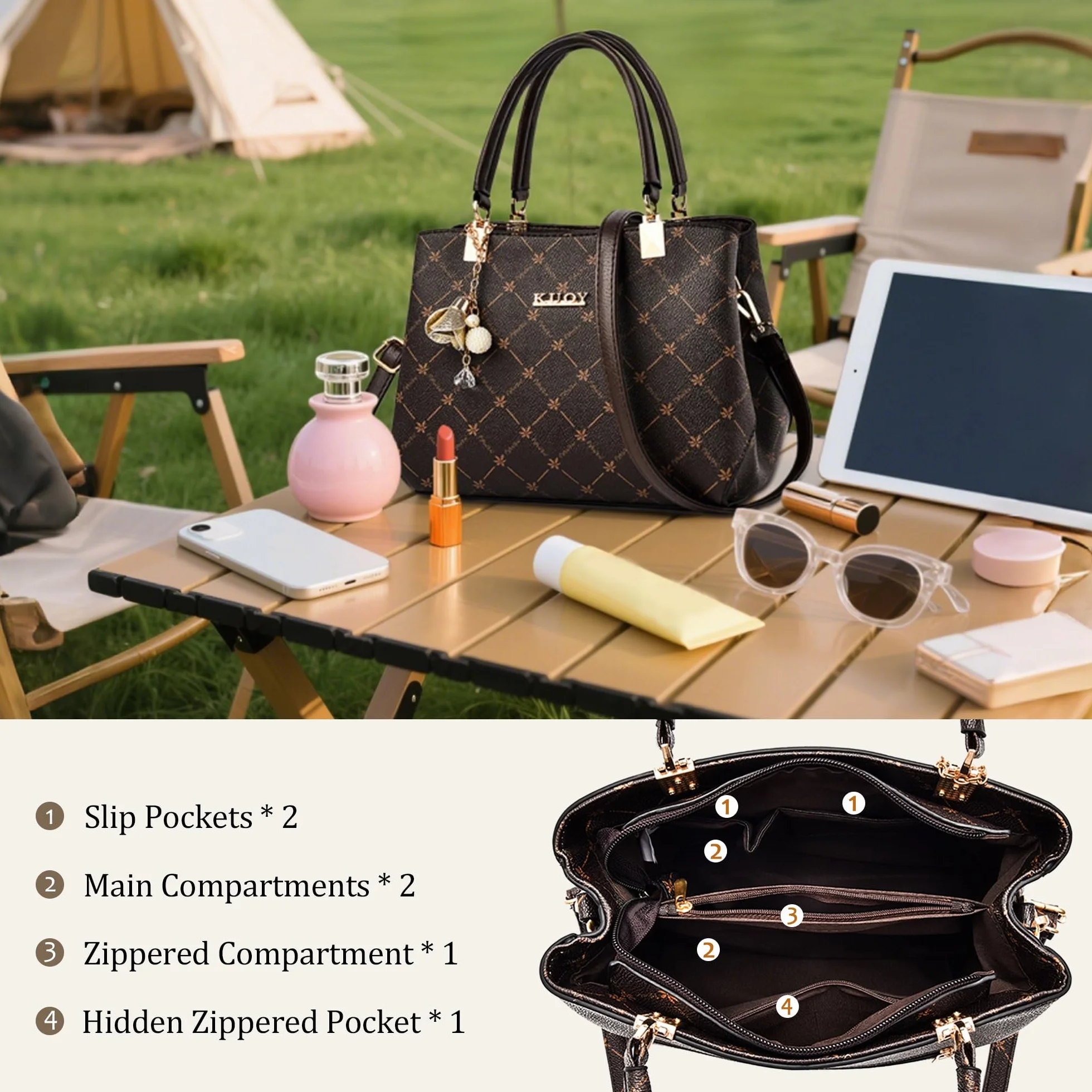 Damska Torebka Wykwintny Wisiorek Torba na Ramię Elegancki Wzór Liścia Klonu Torebki PU Skóra Torebka Crossbody Brązowy Uchwyt B