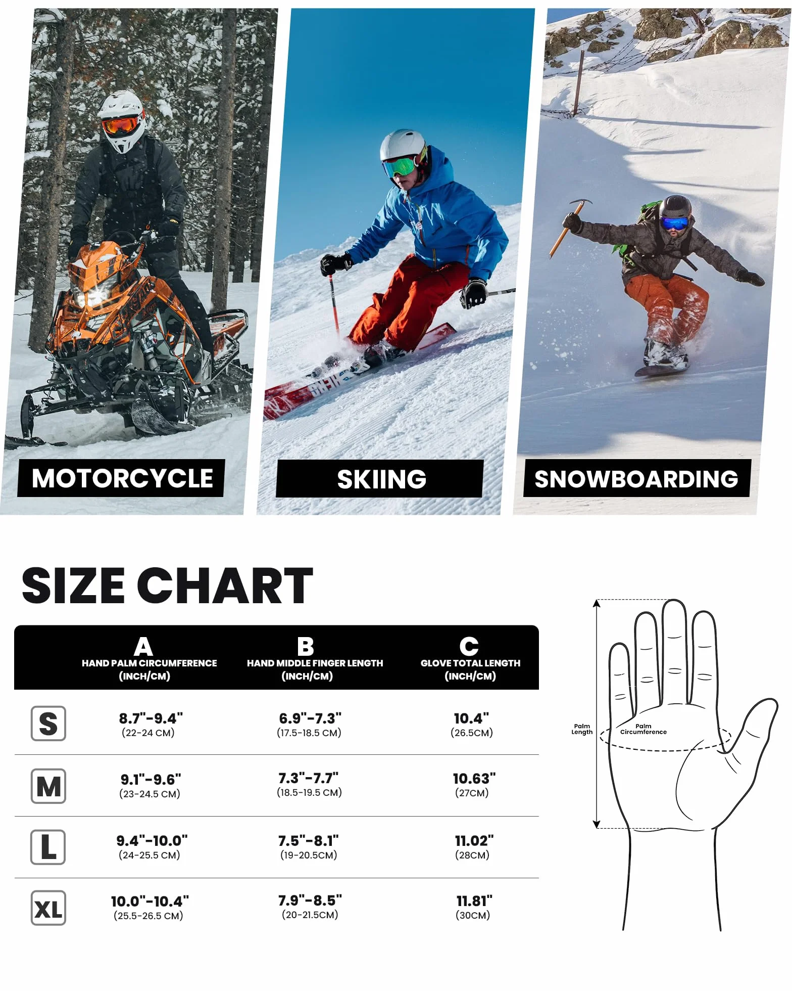 OutdoorMaster Rękawice narciarskie dla kobiet i mężczyzn, 3M Thinsulate, wodoszczelne, zimowe, ciepłe, wiatroszczelne, snowboardowe, rękawice narciarskie z podwójną kieszenią